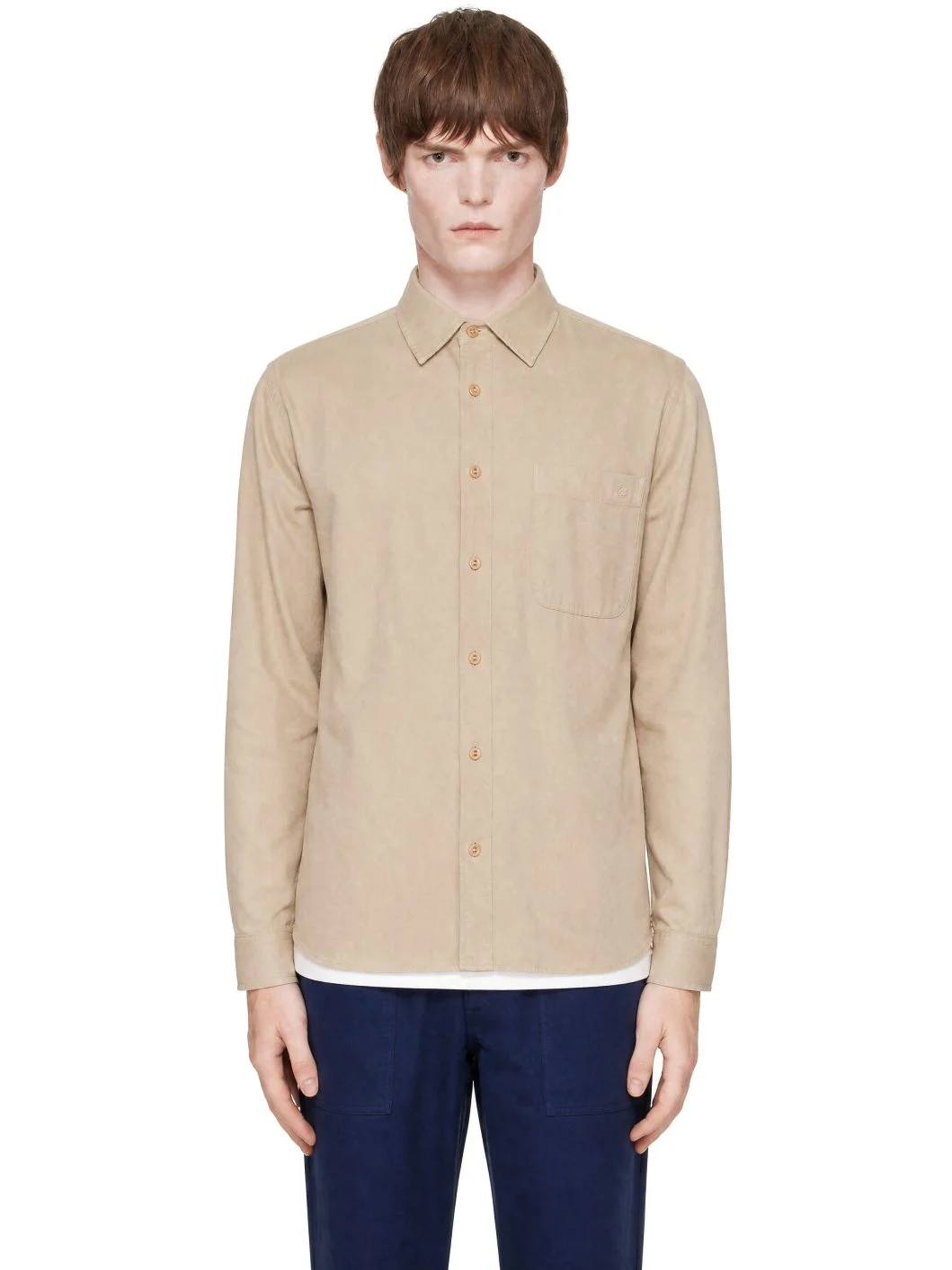Beige Cotton Twill Long Sleeve Shirt - 1