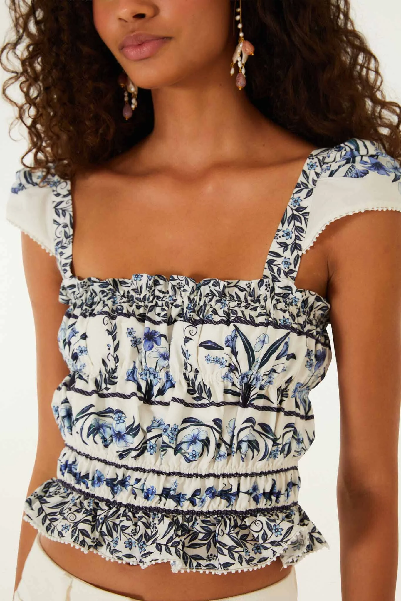 Off-White Flowers Arch Smocked Organic Cotton Blouse - 1