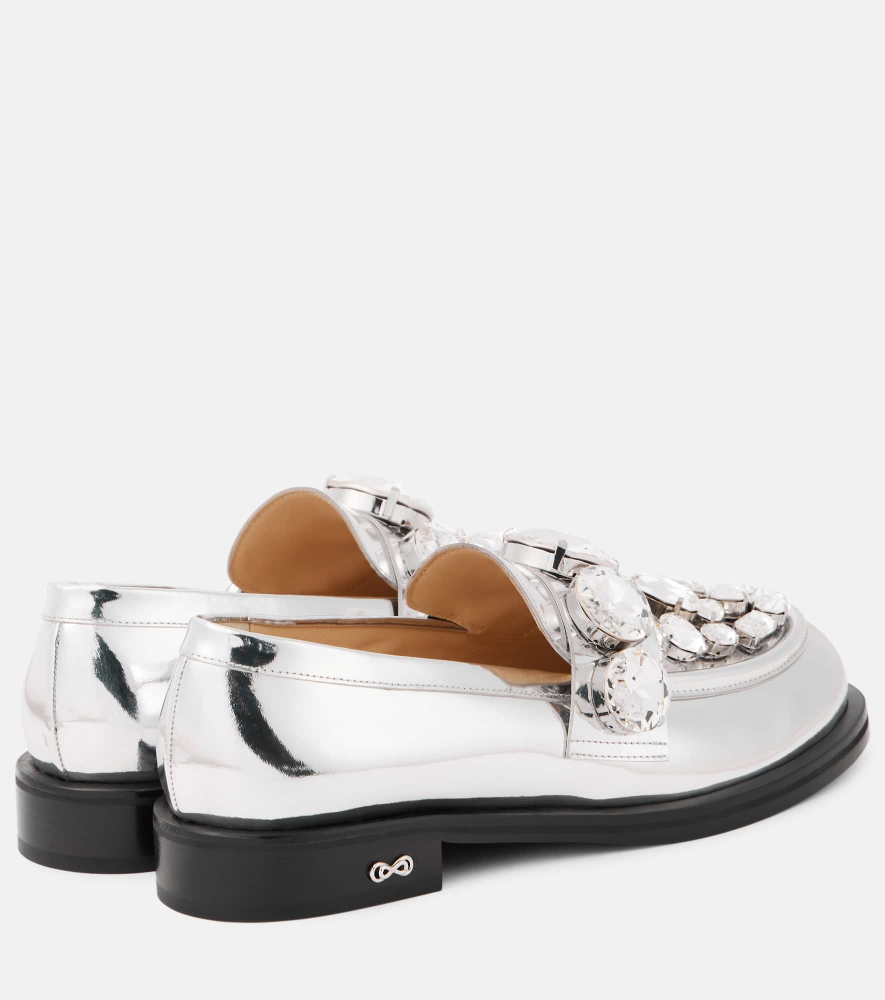 Crystal-embellished metallic leather loafers - 2