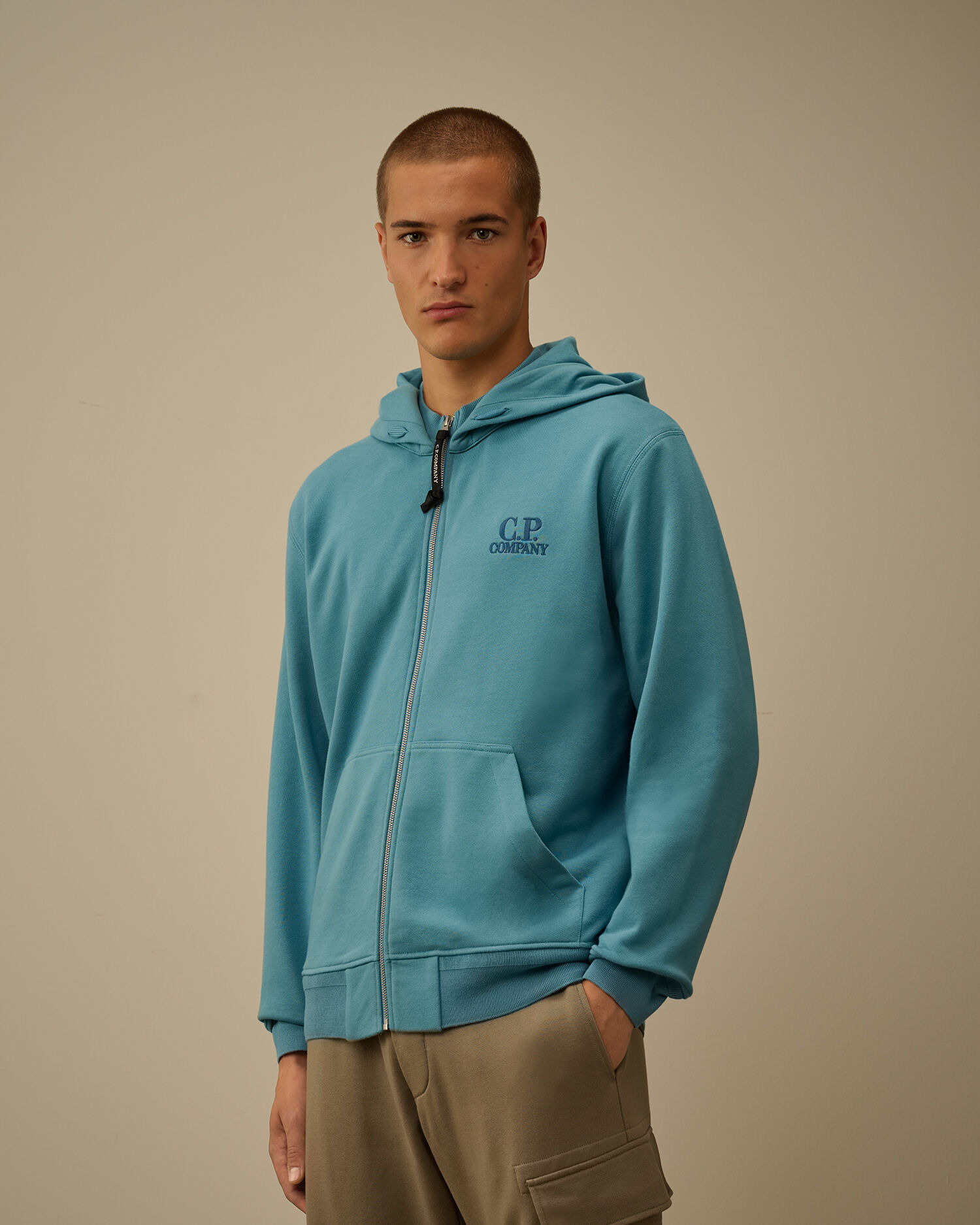 Diagonal Raised Fleece Hooded Full Zip Sweatshirt - 3