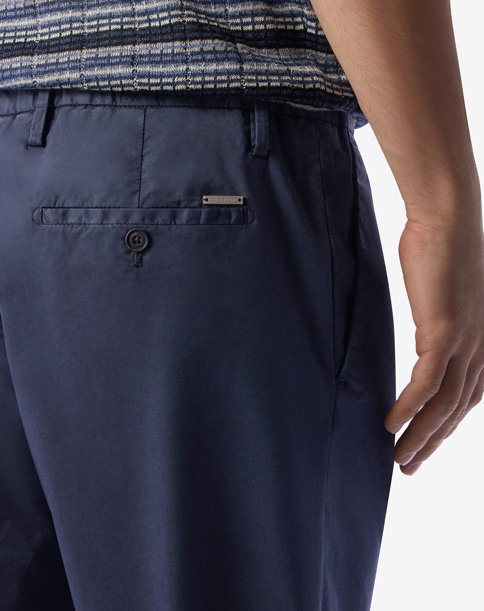 Navy blue stretch cotton satin trousers - 5