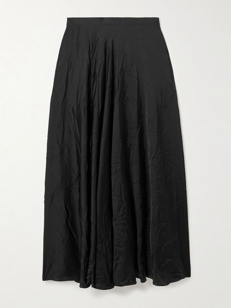 Pleated crinkled-satin midi skirt Black 1