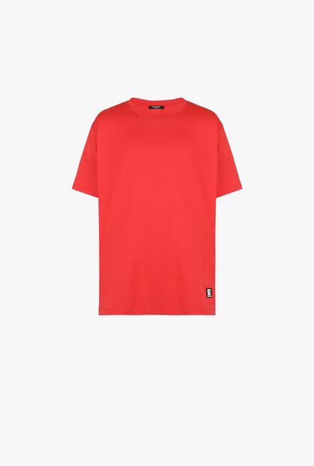 Oversized red eco-designed cotton T-shirt with white Balmain logo print - 1