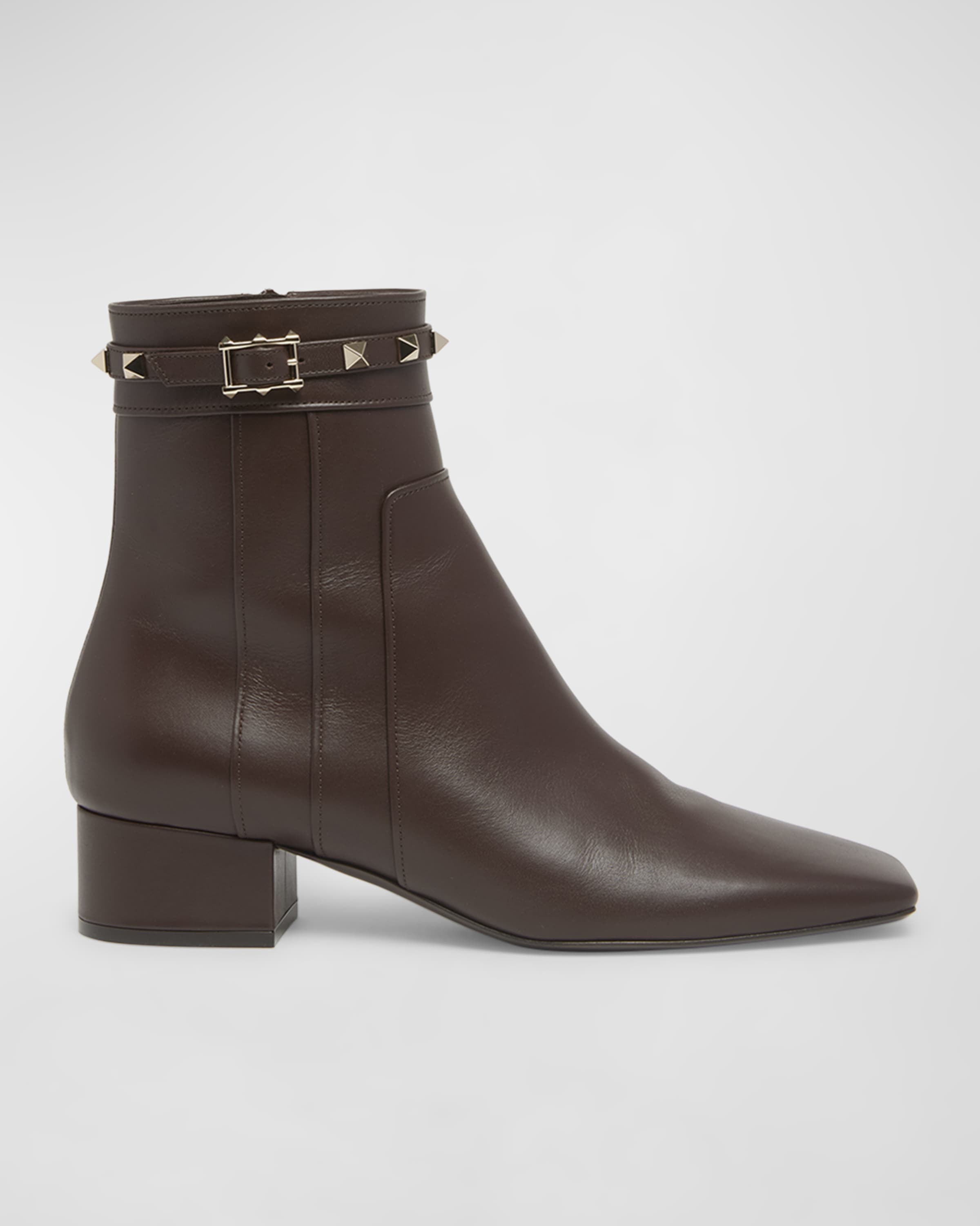 Rockstud Leather Buckle Ankle Booties - 1