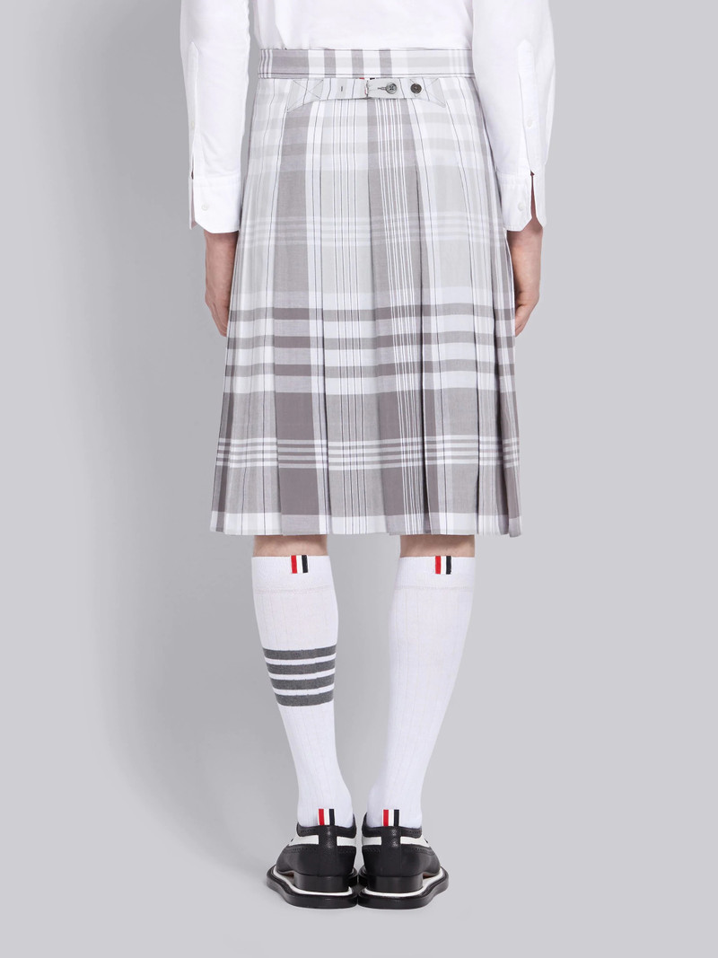 Medium Grey Cotton Large Plaid Madras Knee Length Pleated Skirt 3