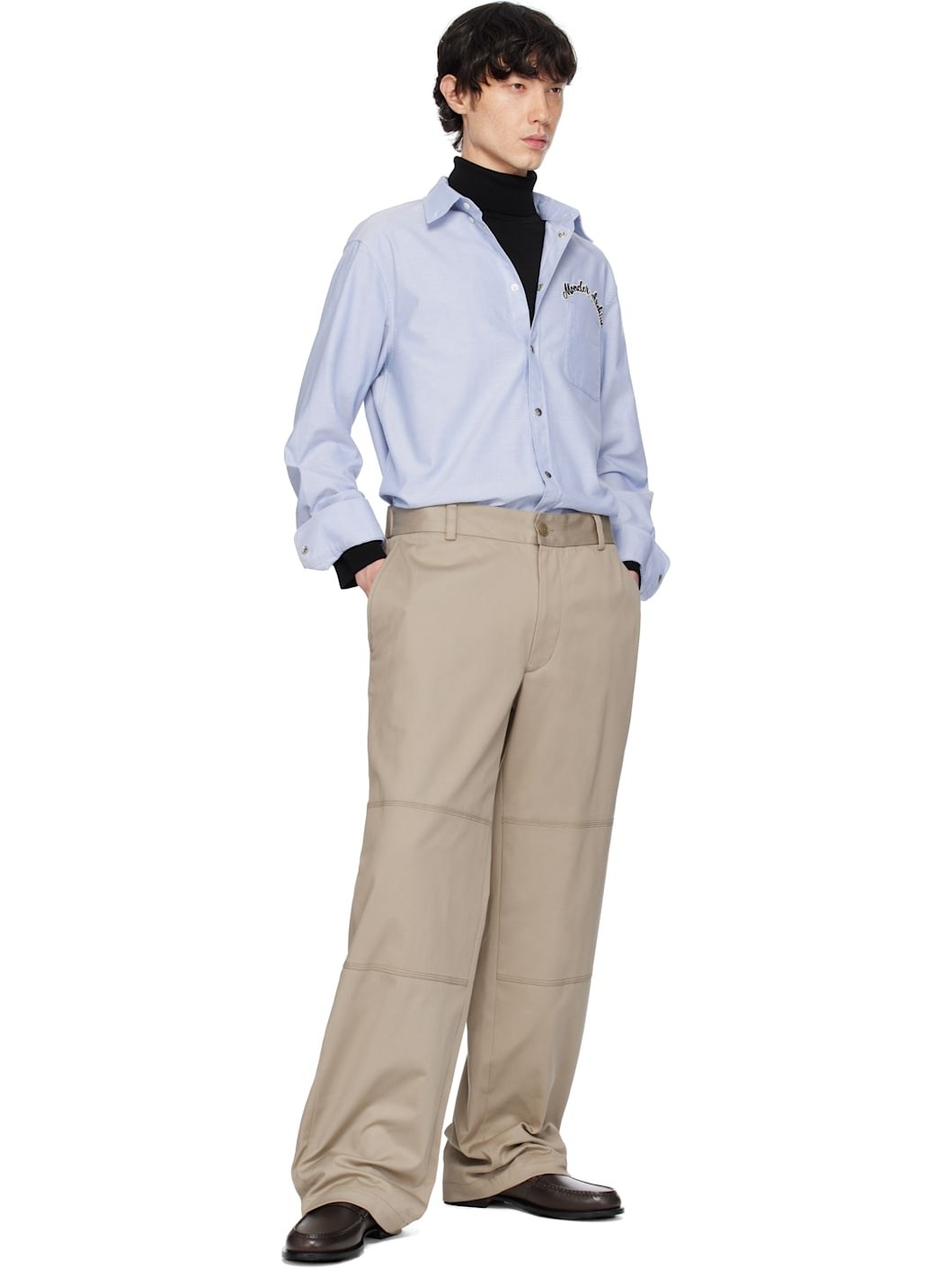 Blue Embroidered Logo Oxford Cotton Shirt - 5