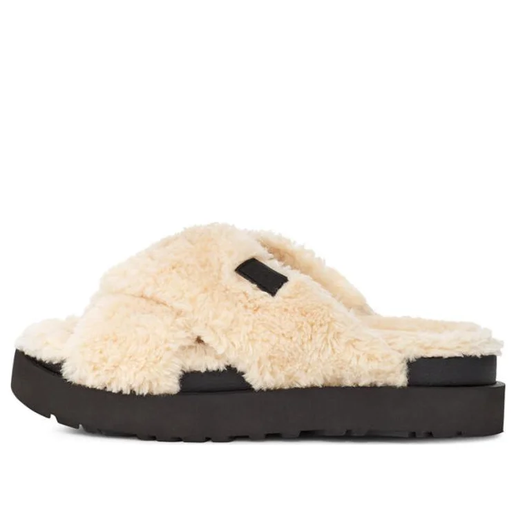 (WMNS) UGG Fuzz Sugar Cross Slide 'Natural Black' 1135131-NBLC - 1