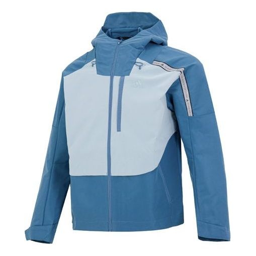 Men's adidas Th Protek Wvjkt Colorblock Stripe Athleisure Casual Sports Hooded Jacket Blue HM5166 - 1