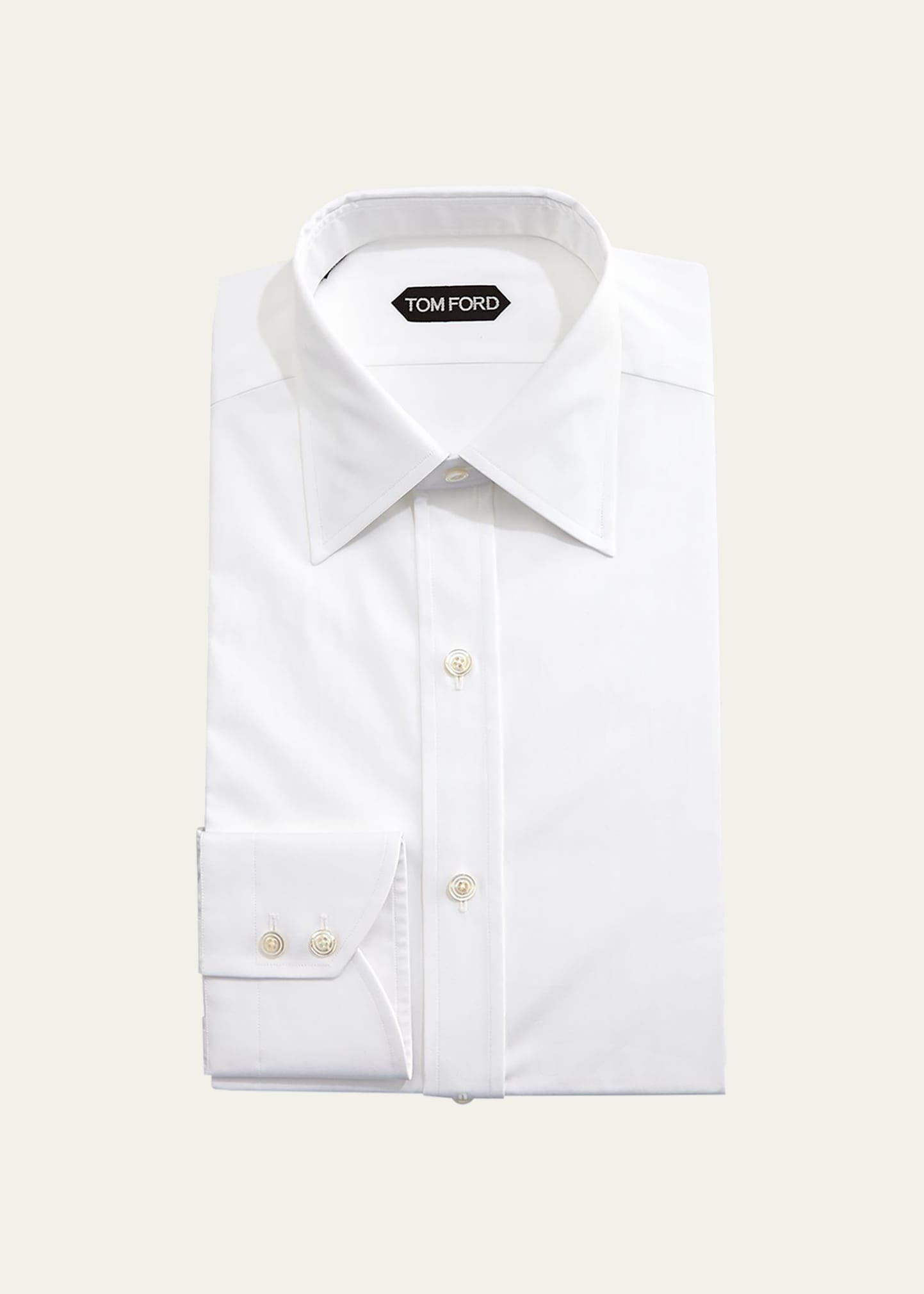 Solid Barrel-Cuff Dress Shirt, White - 1