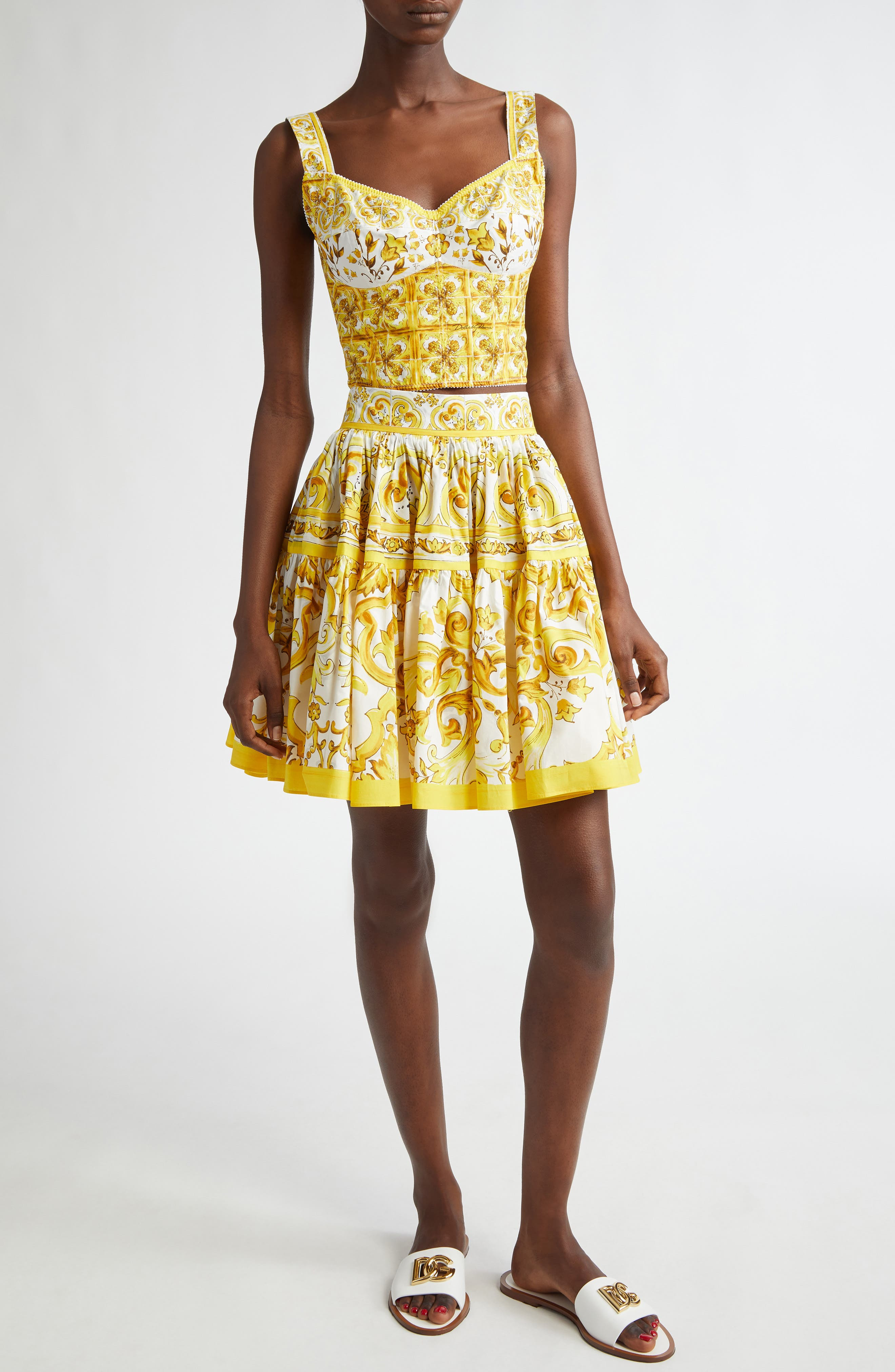 Dolce&Gabbana Majolica Print Corset Top in Hg3Tn Mix Maiolica Giallo at Nordstrom - 2