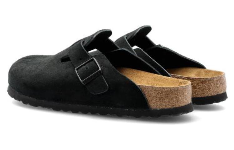 (WMNS) Birkenstock Boston Soft Footbed Suede Leather Narrow Fit Mules 'Black' 660473 - 3