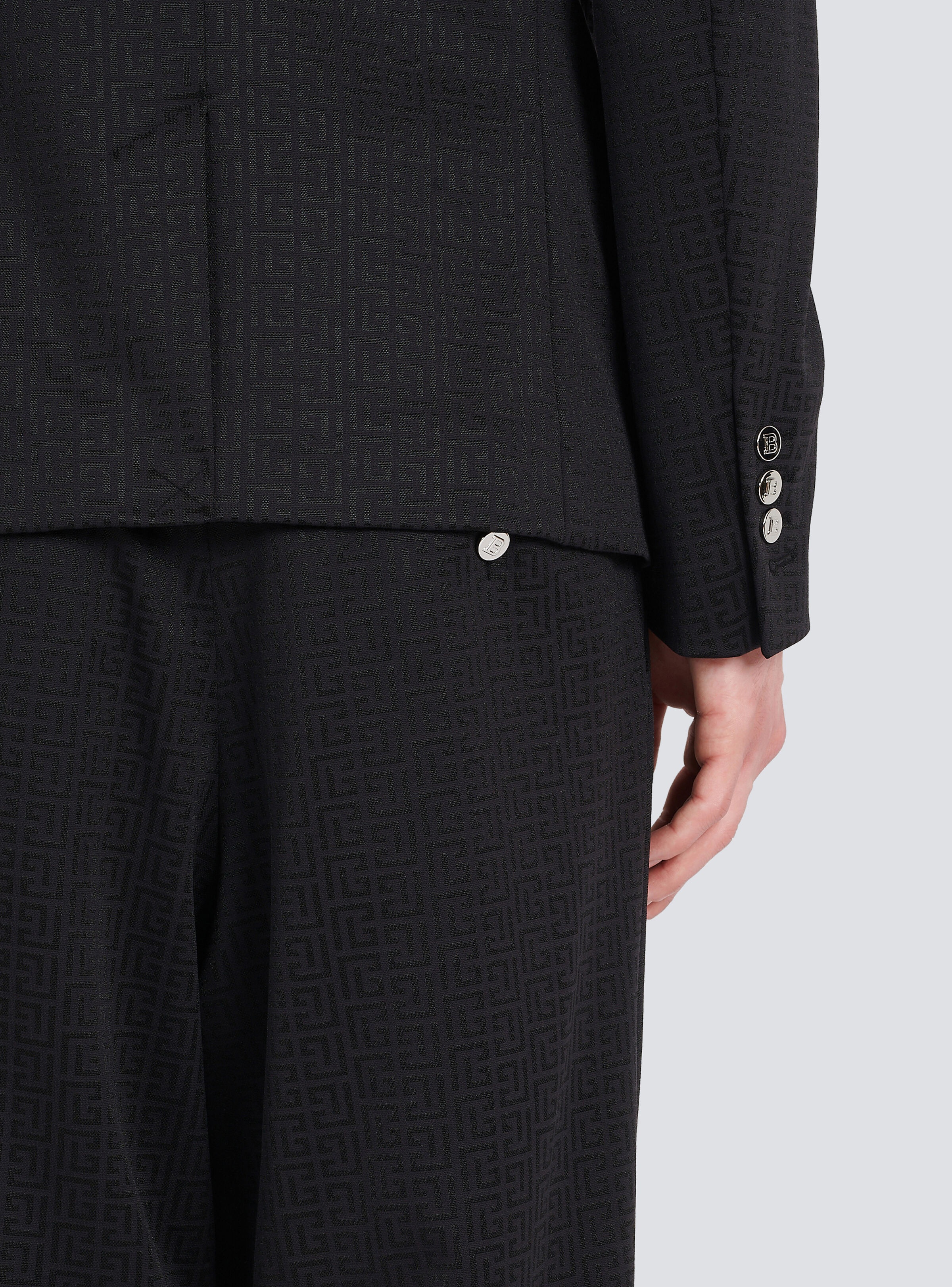 Jersey double-breasted blazer with Balmain monogram print - 8
