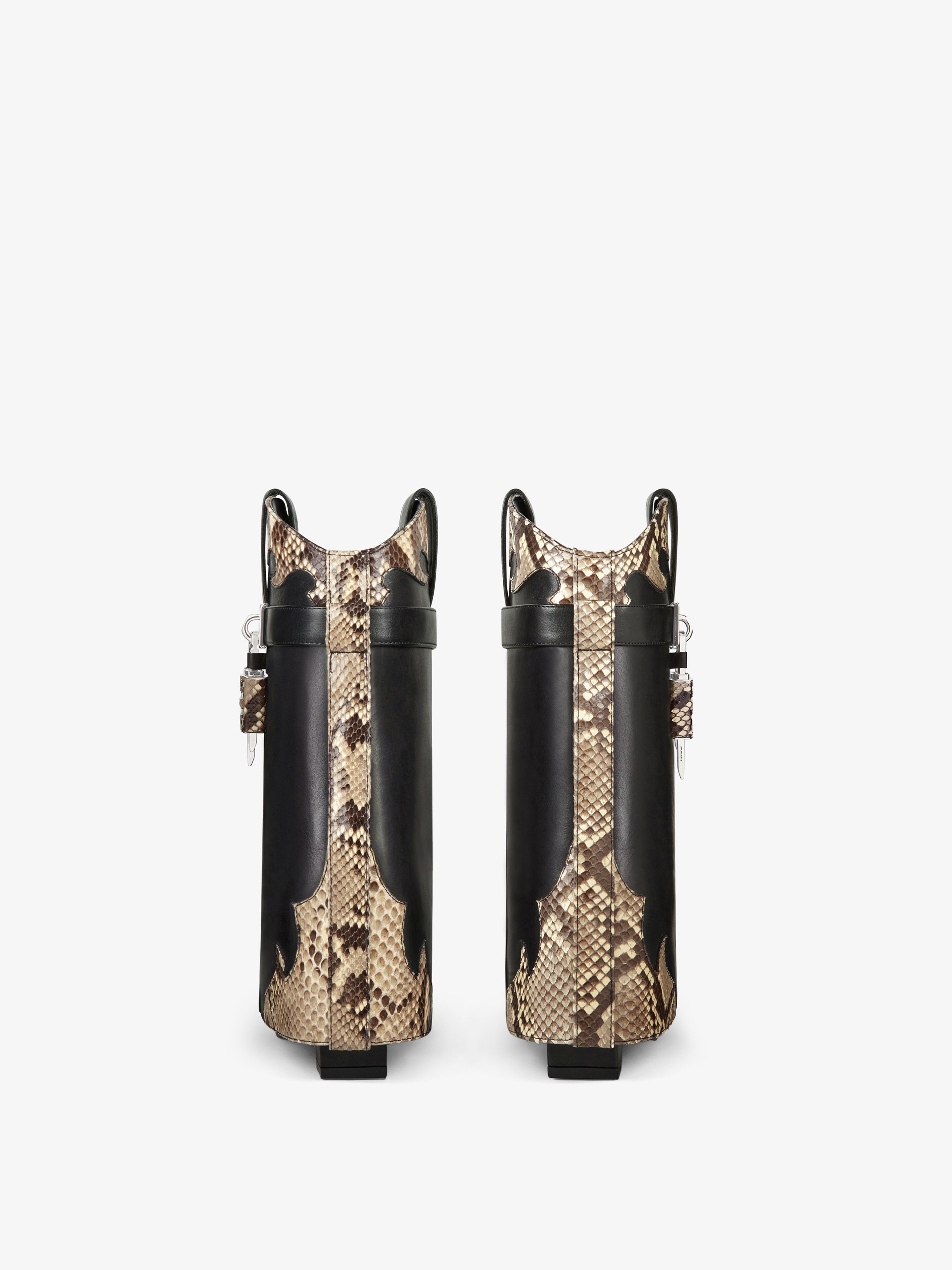 SHARK LOCK COWBOY ANKLE BOOTS IN LEATHER AND PYTHON - 6