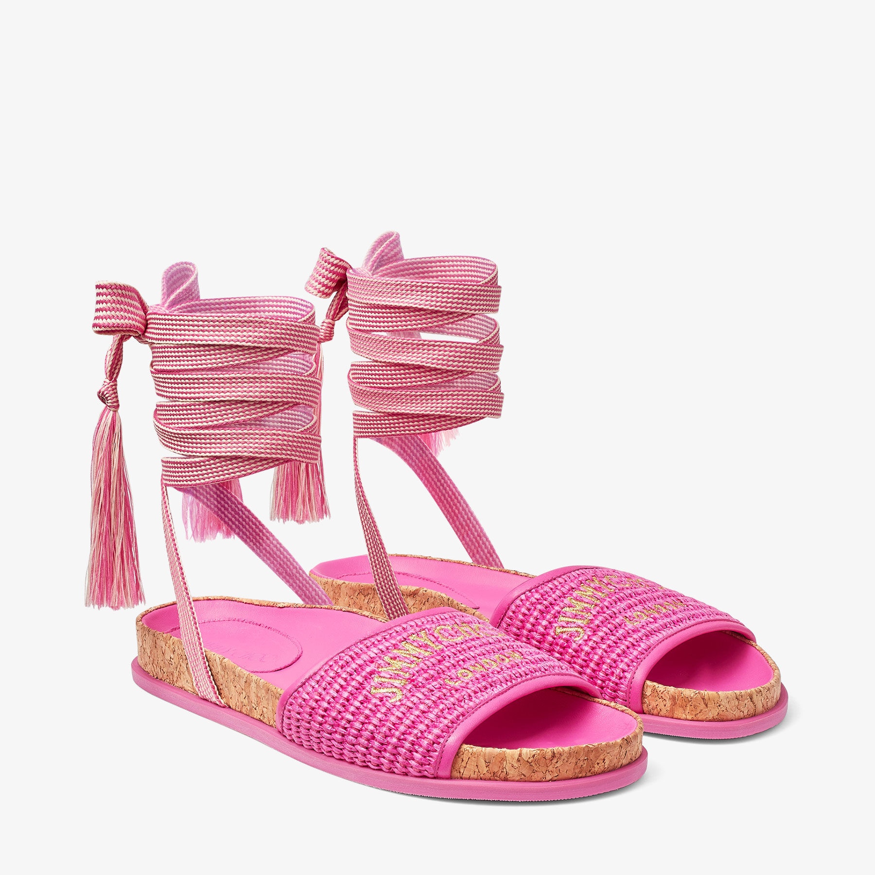 Gal Flat
Fuchsia Jimmy Choo Embroidered Raffia Sandals - 2