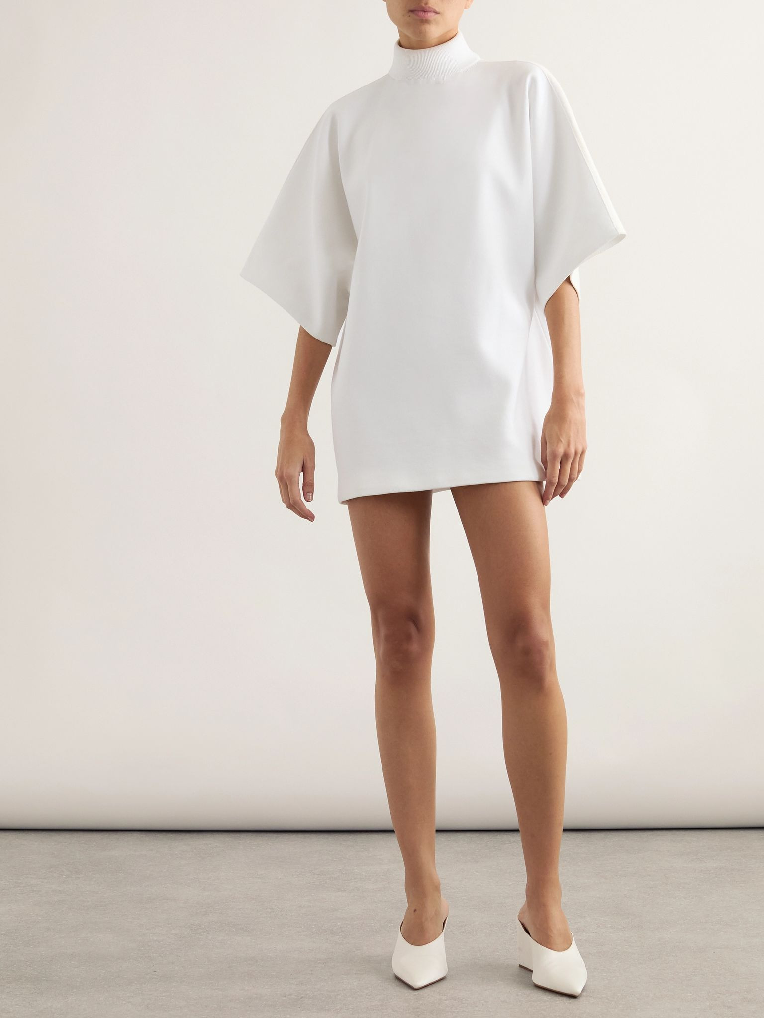 Oversized cotton-ponte turtleneck mini dress White - 2