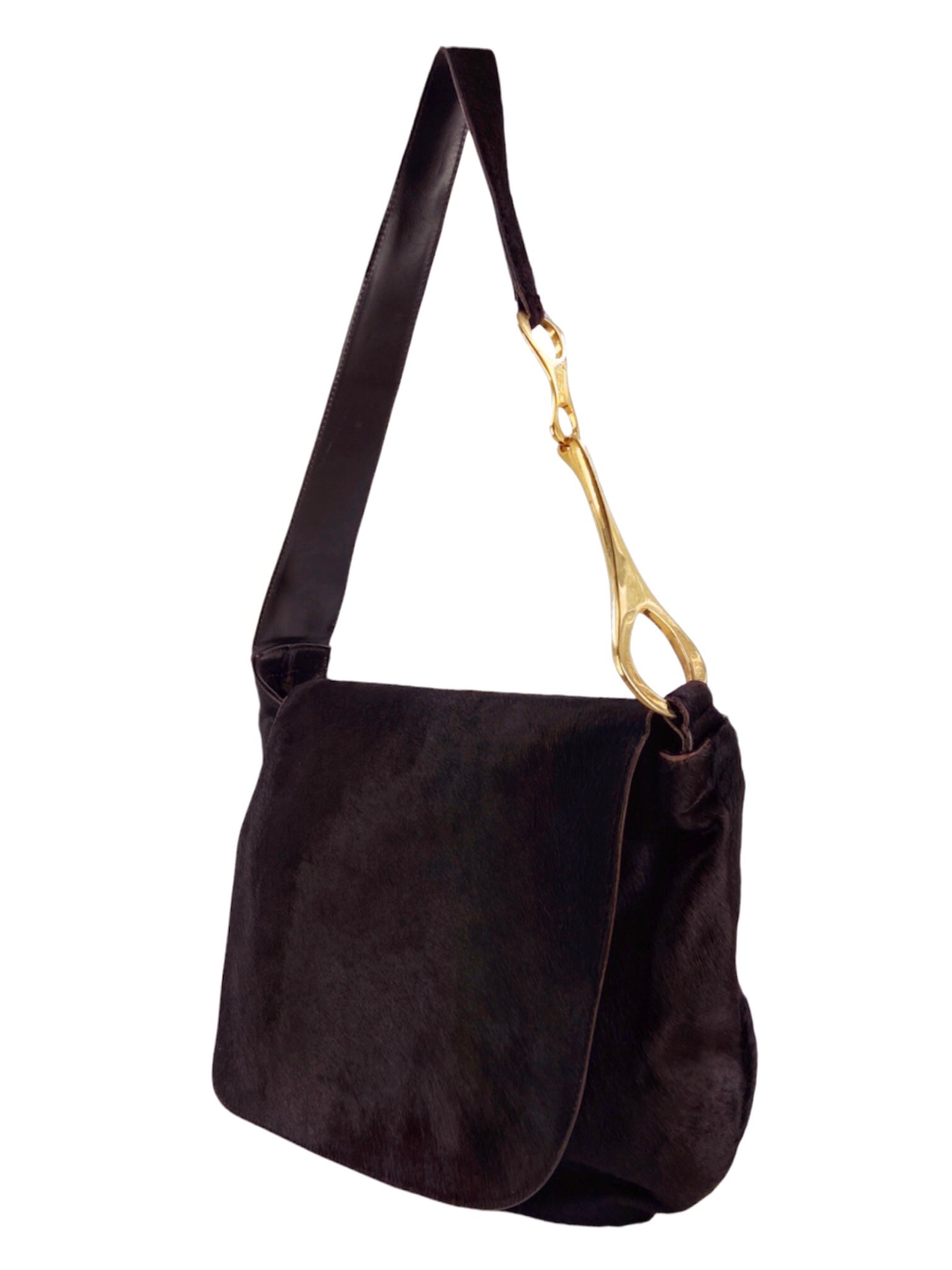 バッグ Gucci by tom ford shoulder bag archive GUCCI Gucci Fall 1996 Tom Ford Gold Horsebit Brown Pony Hair