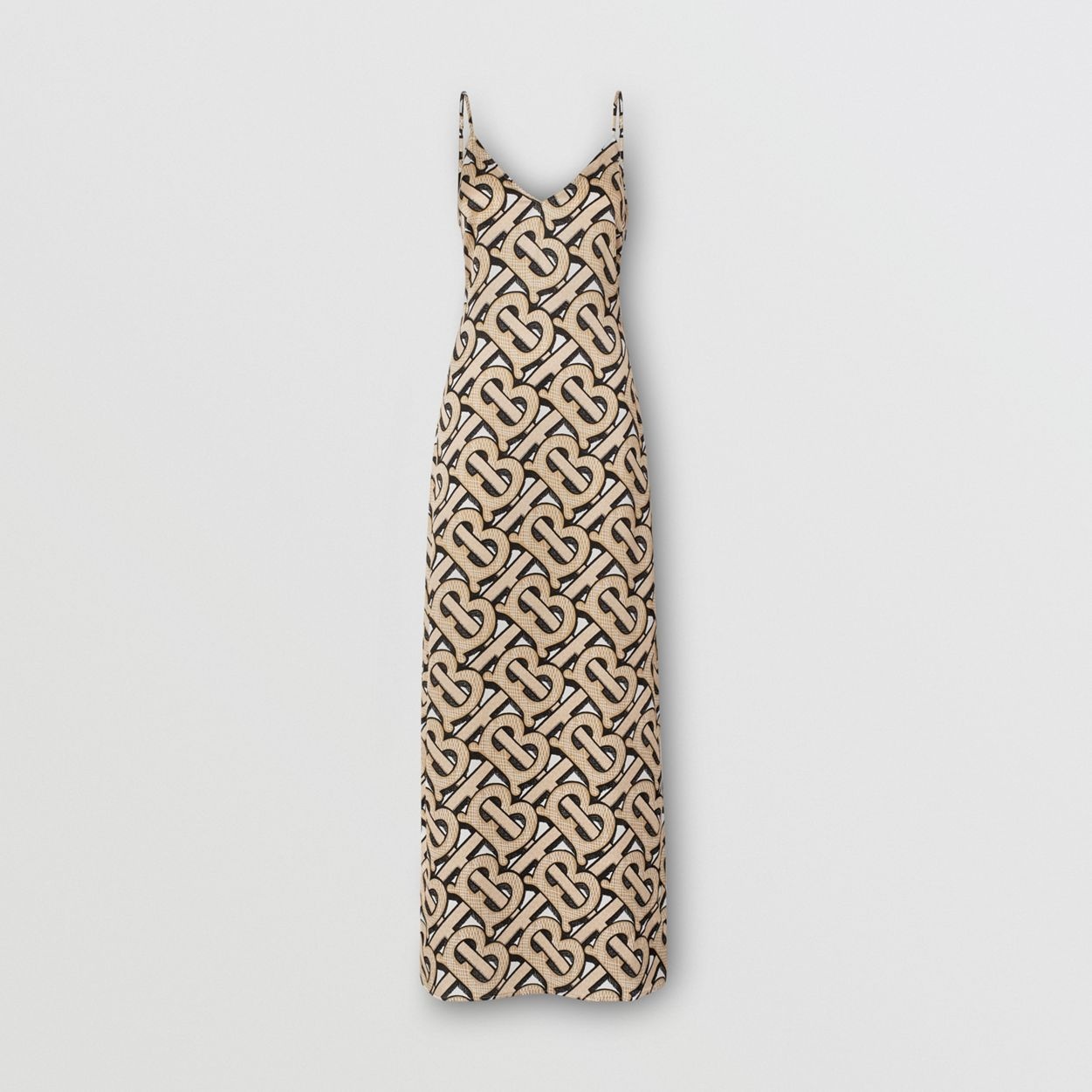 Monogram Print Silk Satin Slip Dress - 1