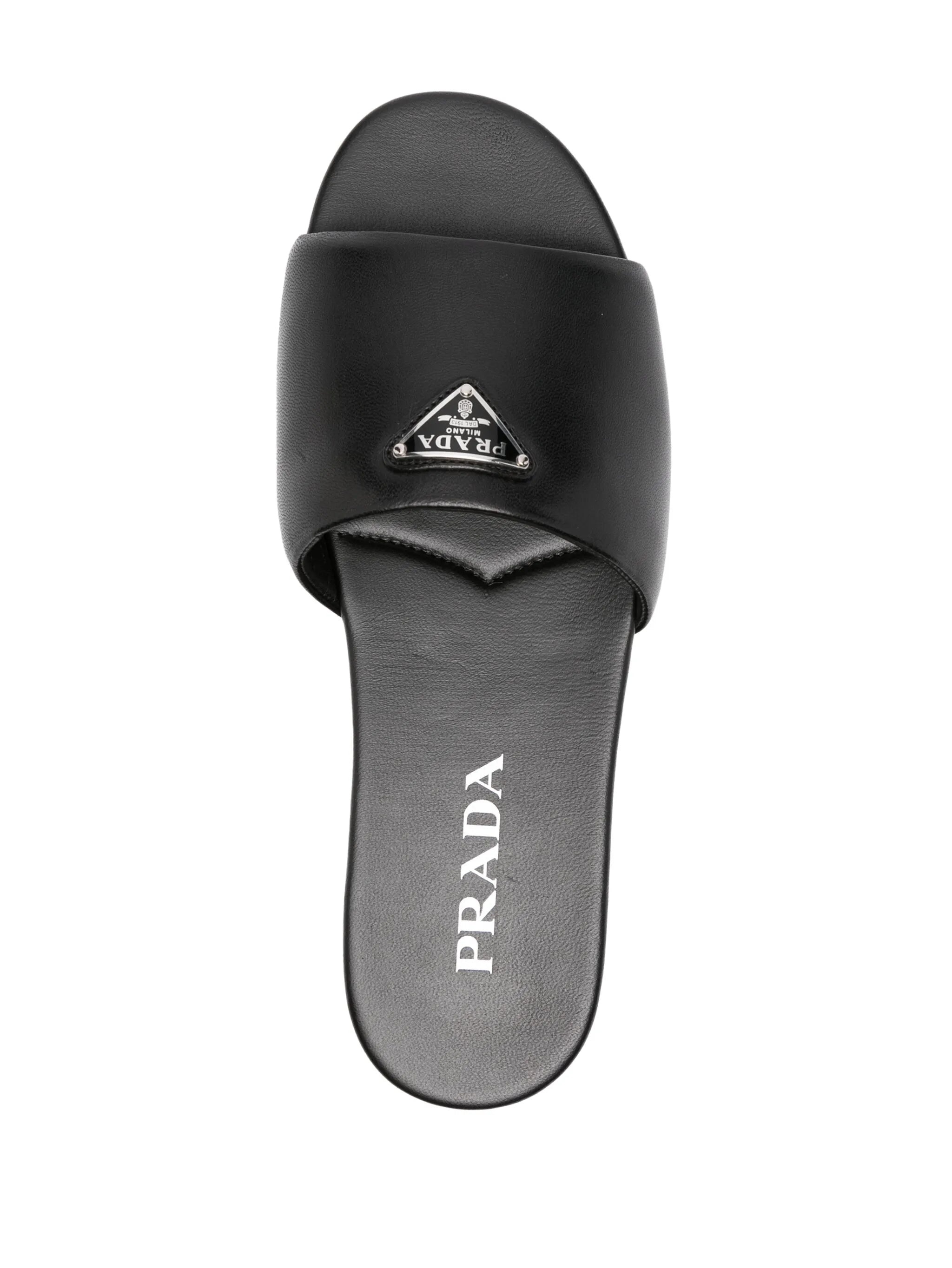 Triangle-logo Leather Slides - 2