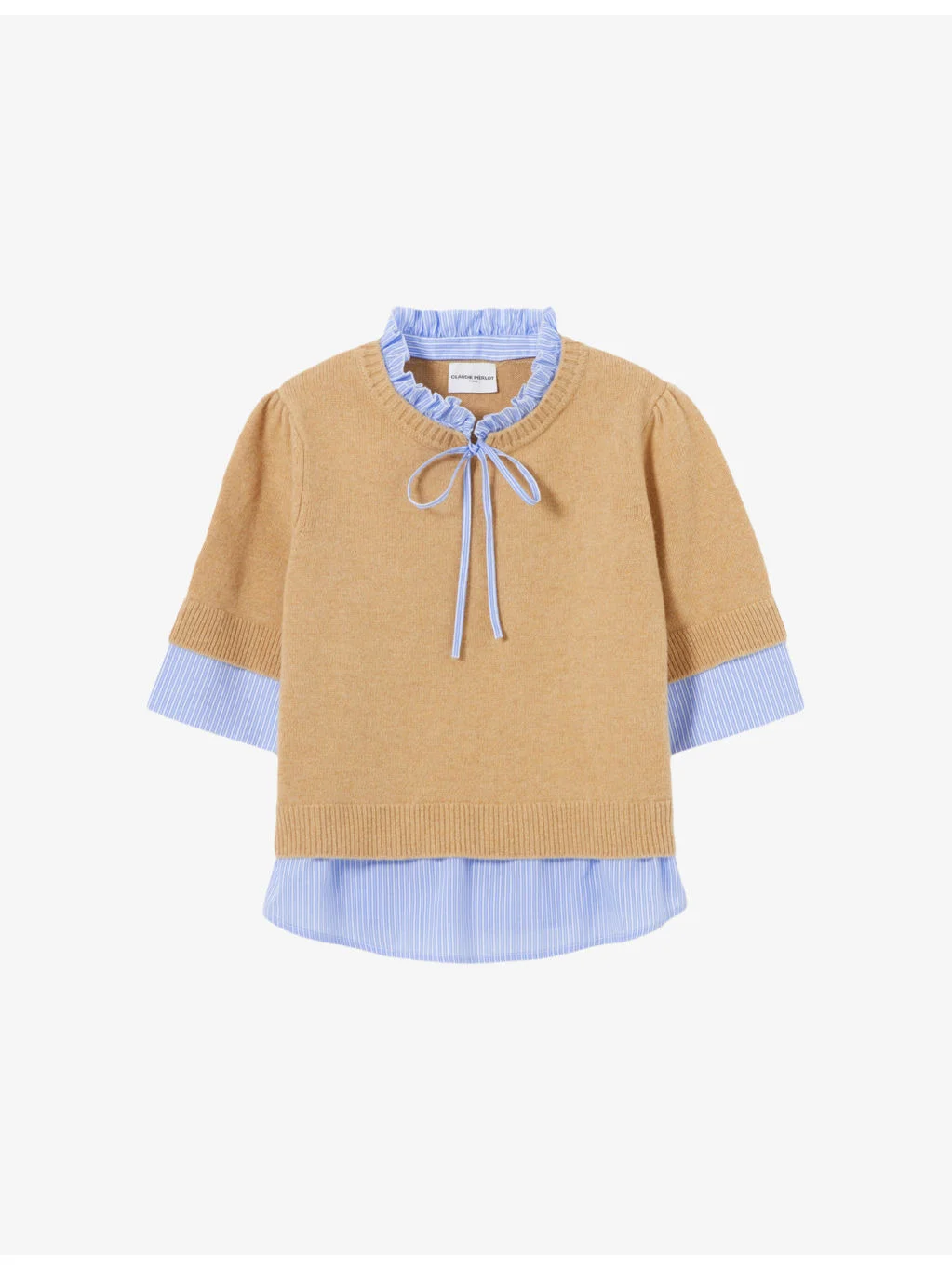 Short-Sleeved Striped-Trim Wool Jumper - 1