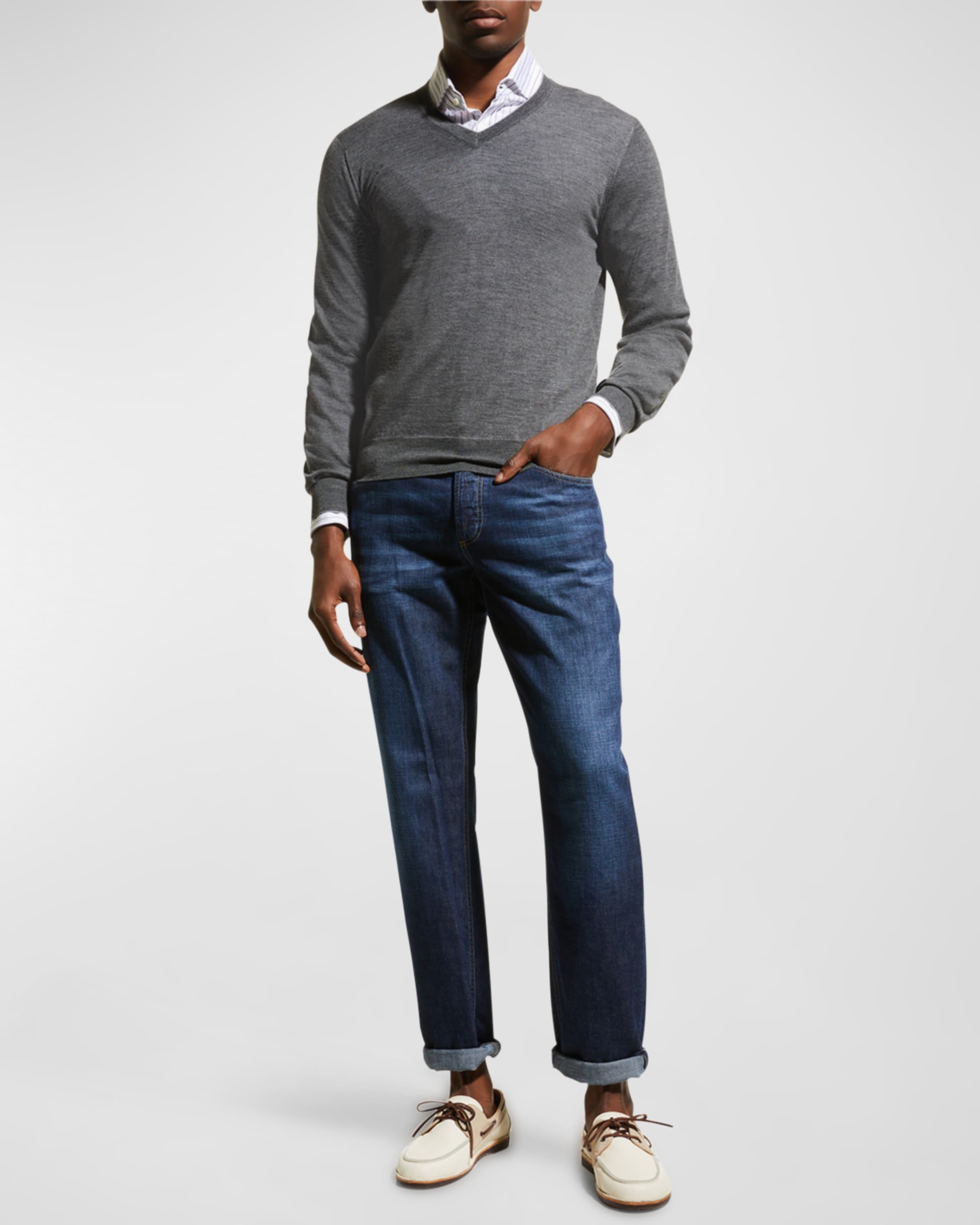 Fine-Gauge Tipped V-Neck Sweater - 2