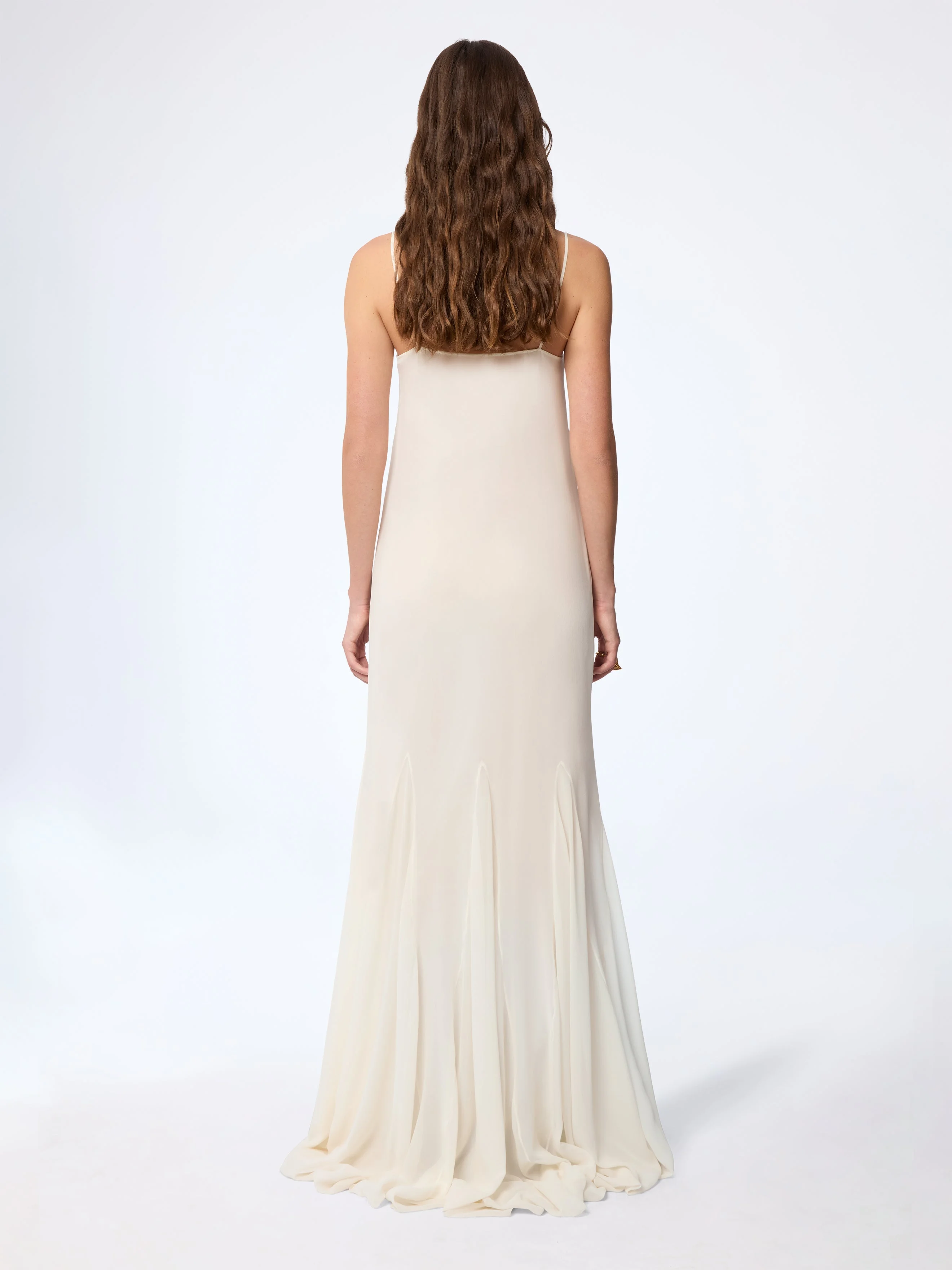 NINA RICCI Cream Long Embroidered Flowers Silk Dress - 26pcro032se1417u1230  | REVERSIBLE