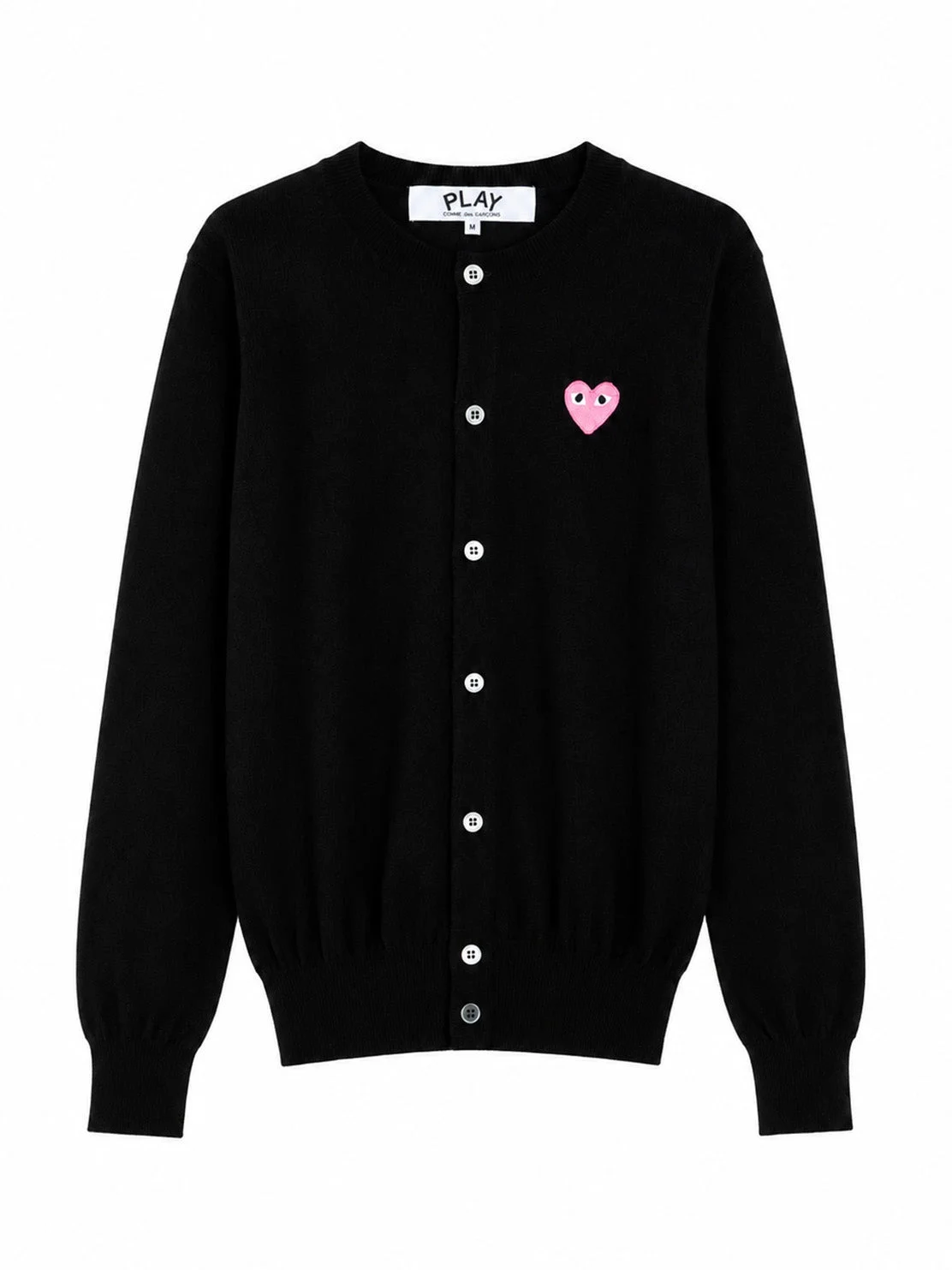 UNISEX ROUND-NECK KNIT CARDIGAN PINK HEART - BLACK - 1