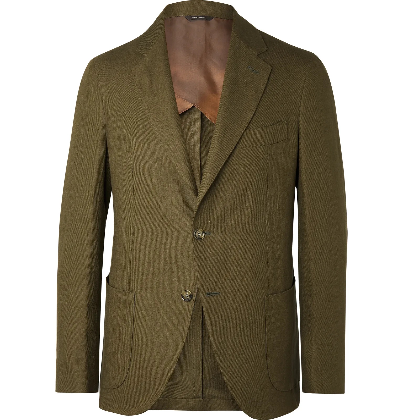 Army-Green Slim-Fit Unstructured Linen Blazer - 8