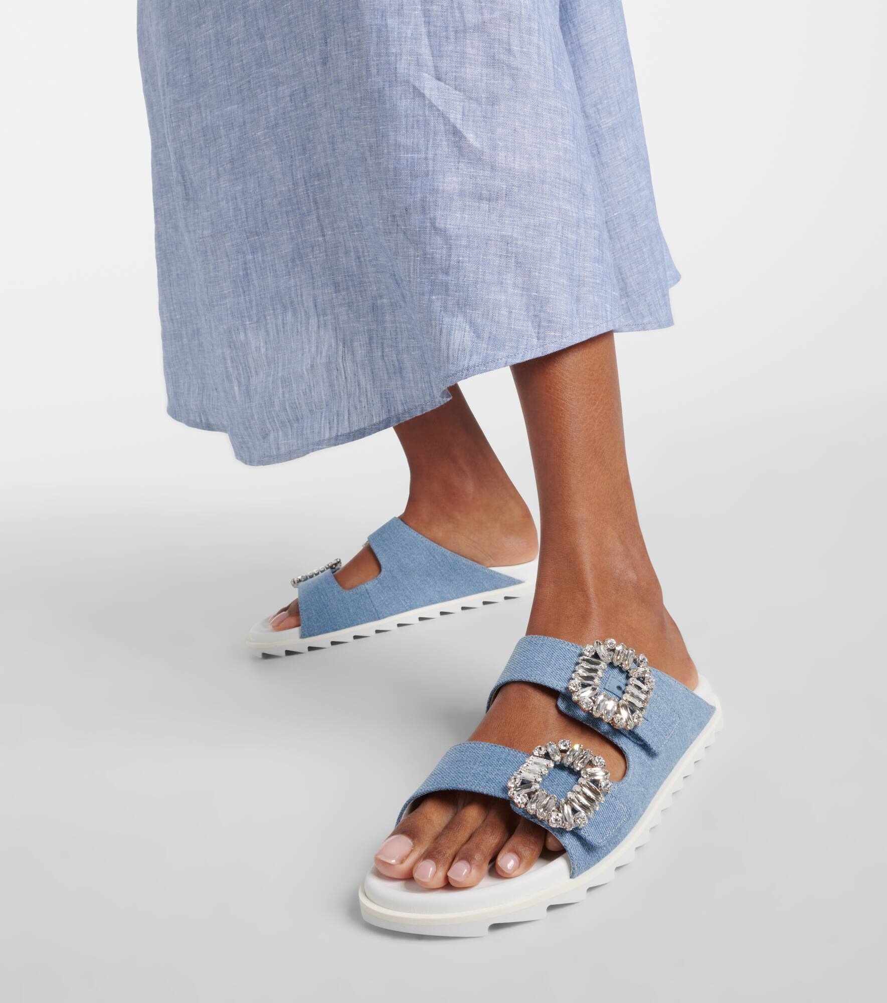 Slidy Viv' embellished denim sandals - 7