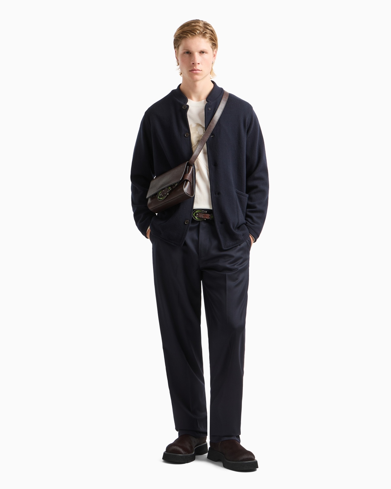 PLATED PLAIN-KNIT VIRGIN-WOOL BLAZER WITH GURU COLLAR - 4