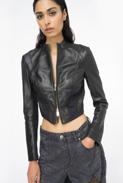 PINKO SHORT LEATHER AND FABRIC BIKER JACKET outlook