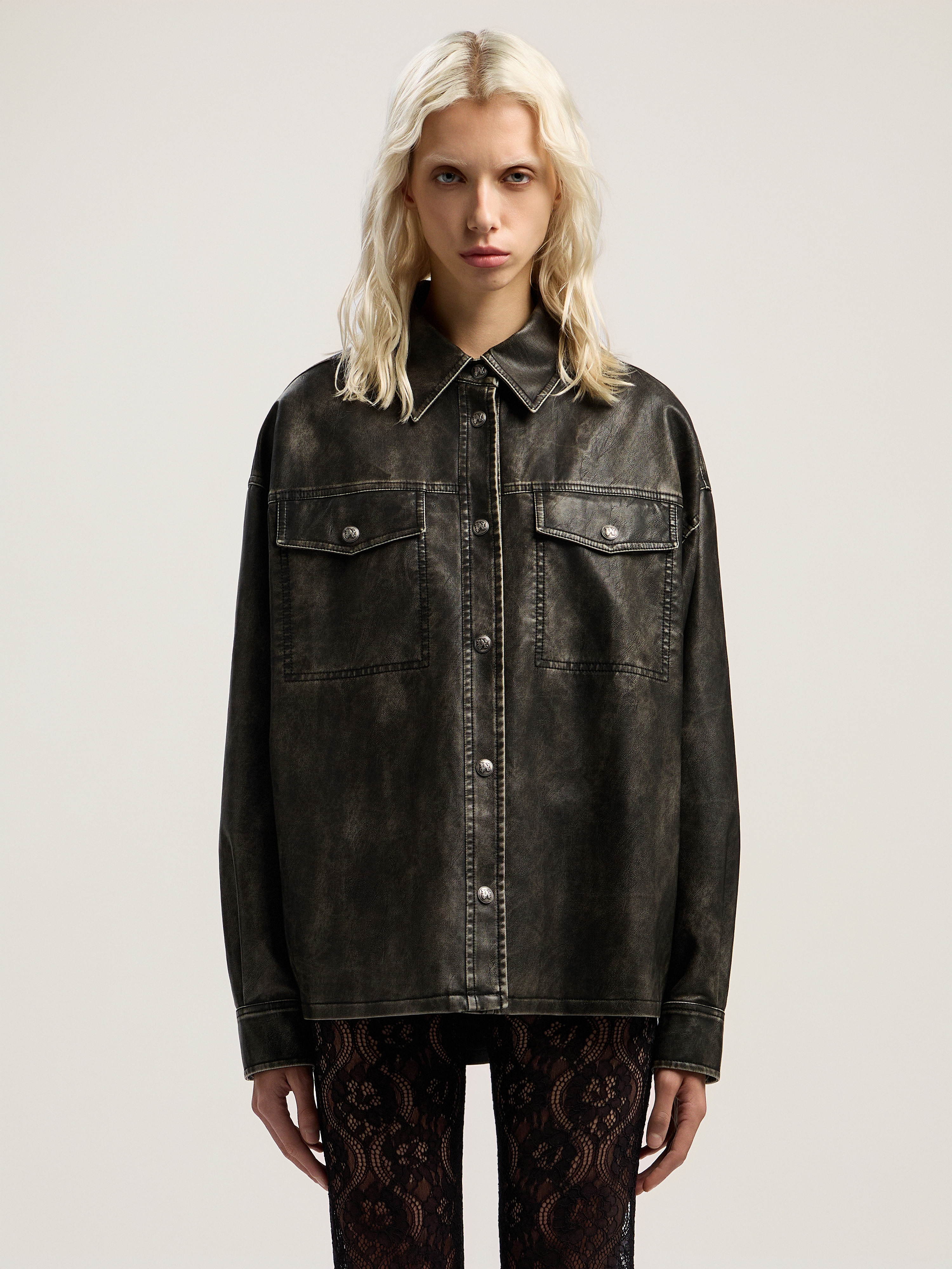 Curved Logo Coated Overshirt - 2