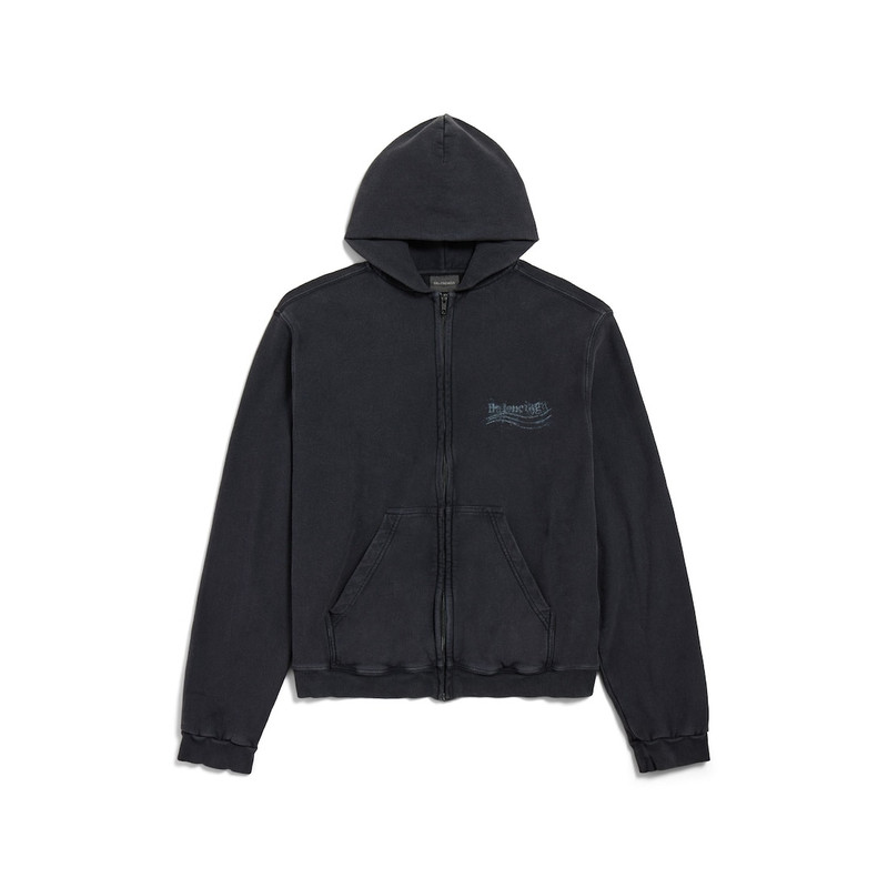 Women's Washed Crayon Political Zip-up Hoodie Regular Fit in Faded Black 1