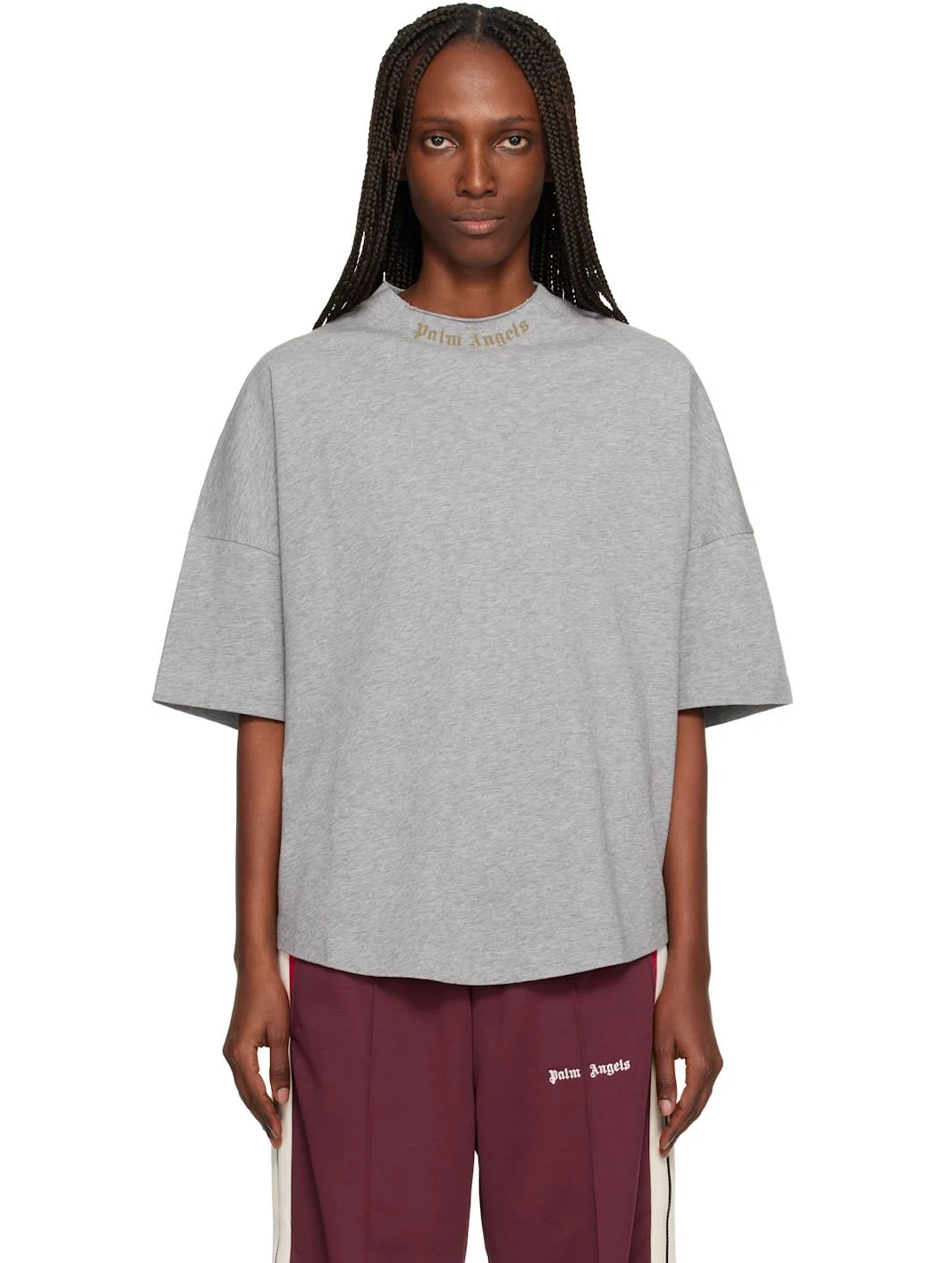 Gray Curved Logo Collar Over T-shirt - 1