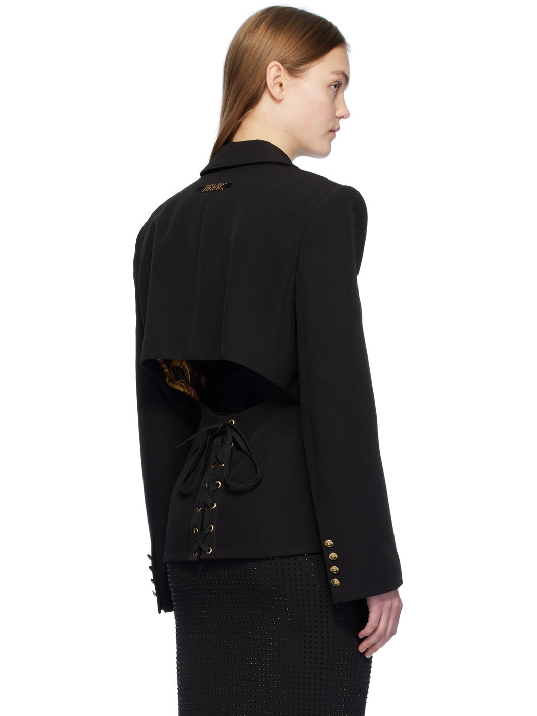 Black Lace-Up Blazer - 3