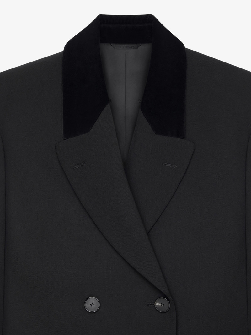 DOUBLE BREASTED COAT IN TRICOTINE WOOL WITH VELVET DETAILS 5