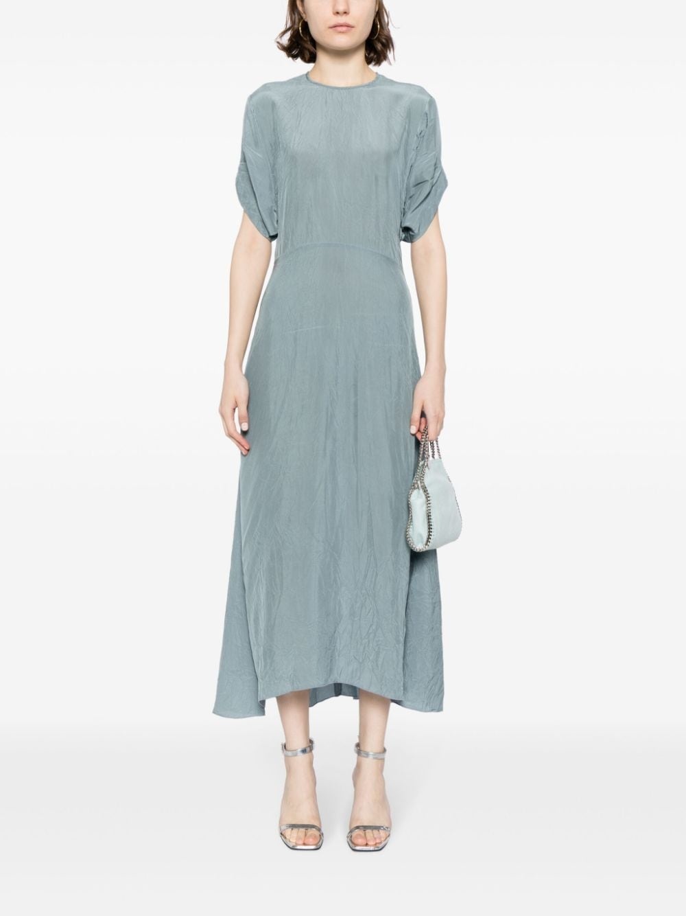 gathered-detail shorts-sleeved dress - 2
