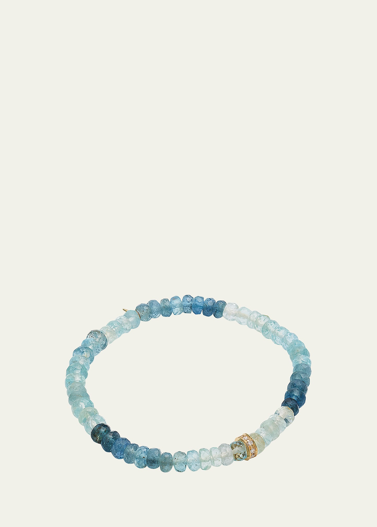 14K Gold 6mm Diamond Rondelle on Aqua Faceted Rondelle Bead Bracelet - 4