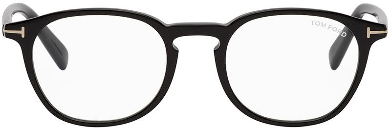 Black Blue Block Round Glasses - 1