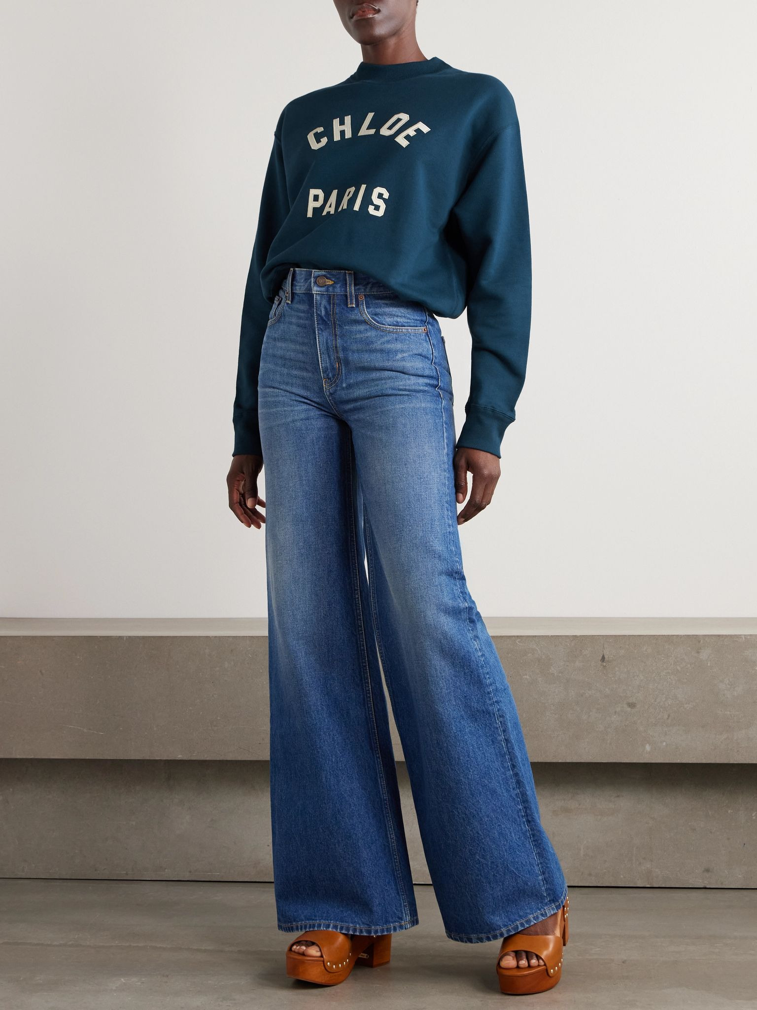 Printed cotton-jersey sweatshirt Navy - 2