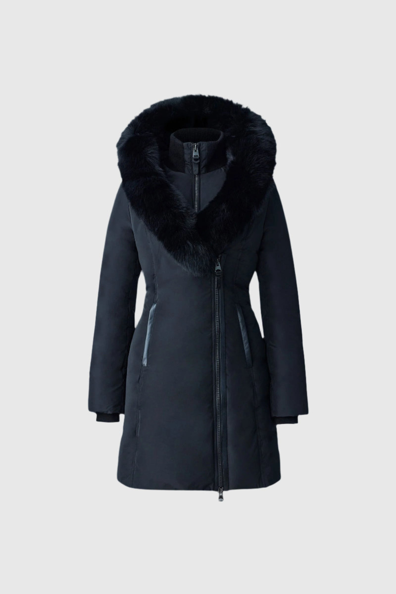 KAY-BX Down coat with blue fox fur Signature Mackage Collar 1