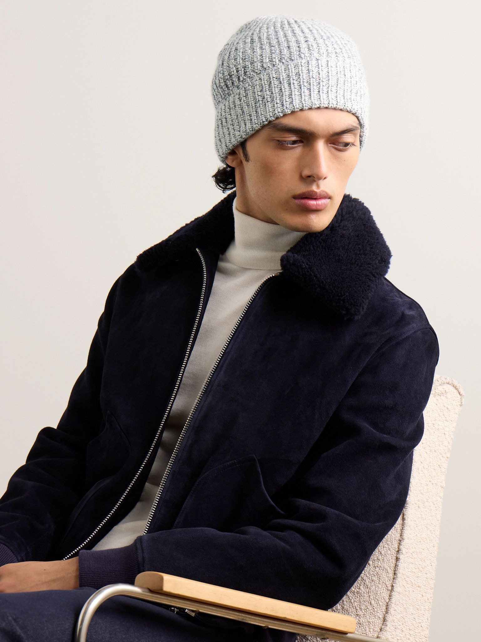 Brushed Ribbed-Knit Beanie Blue - 2