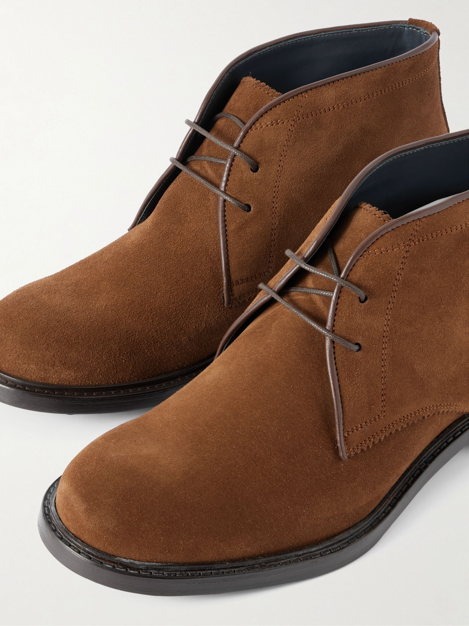 Leather-Trimmed Suede Desert Boots Brown - 5