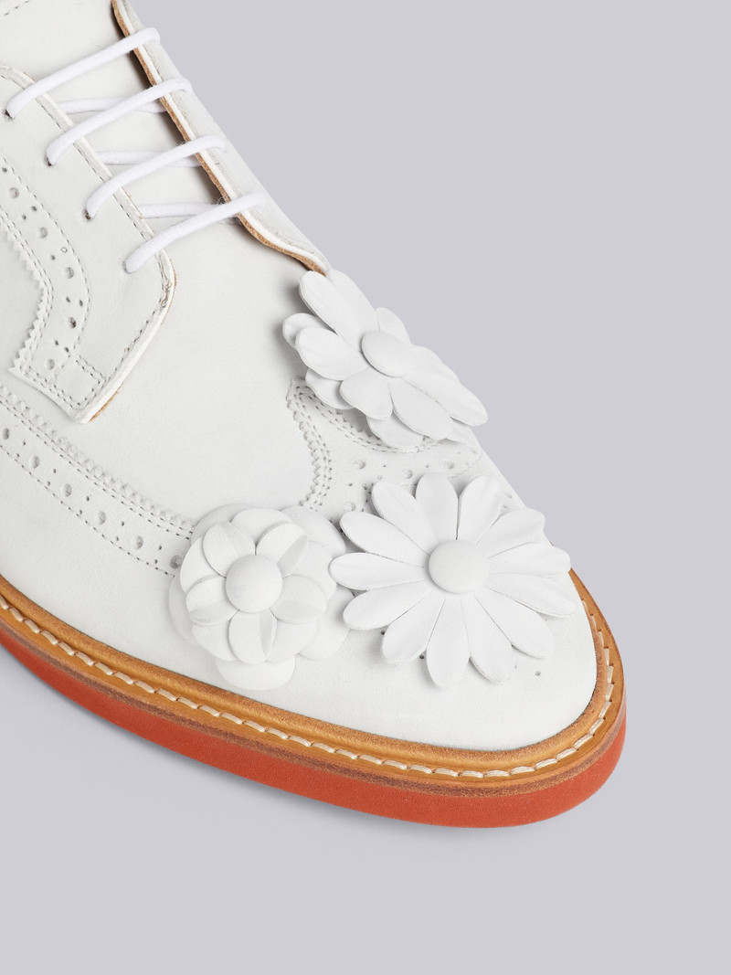 Thom Browne White Fine Kid Suede Floral Applique Micro Sole Longwing Brogue outlook