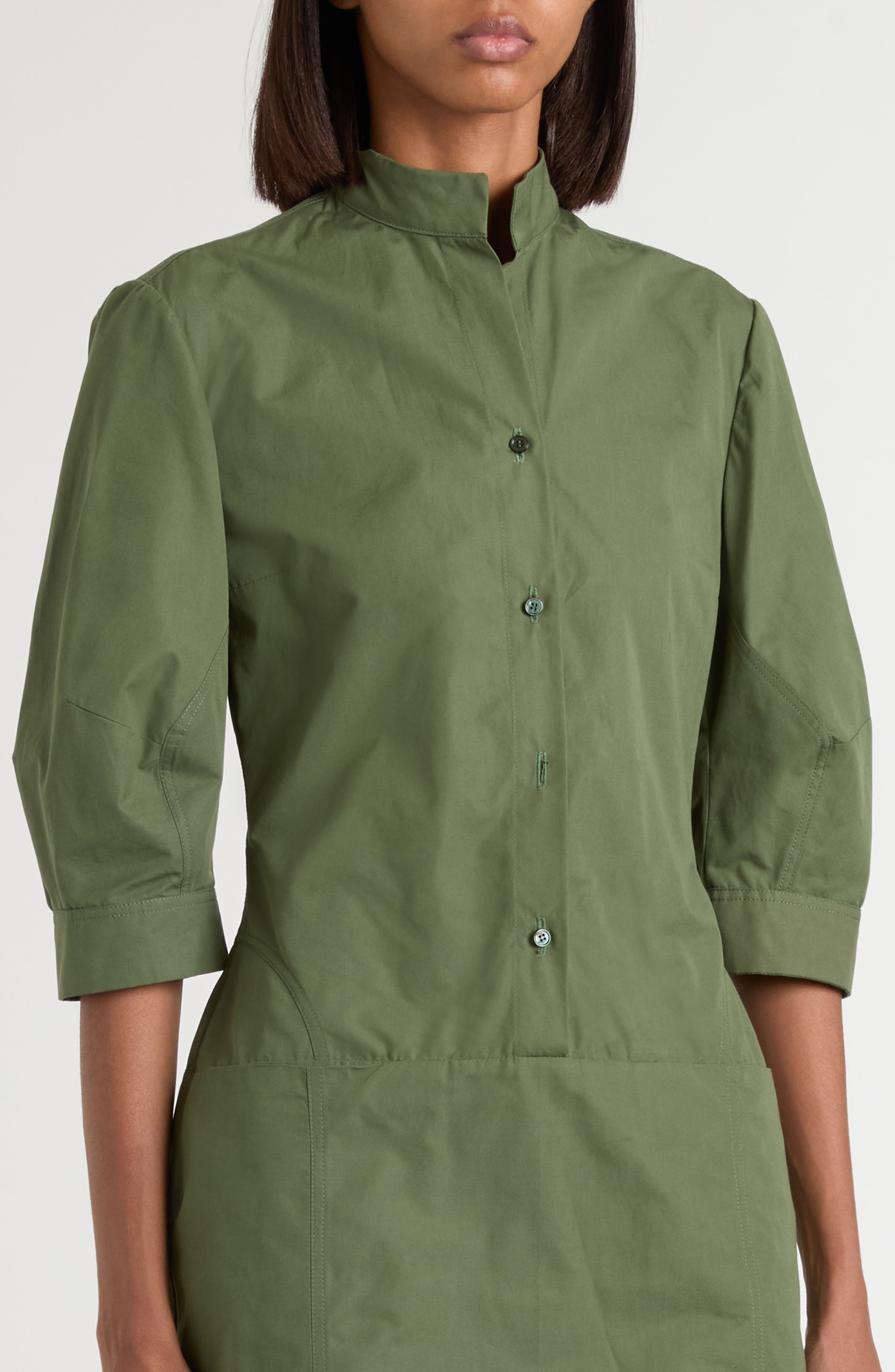 McQueen Day Button Front Cotton Poplin Minidress in Khaki at Nordstrom - 4