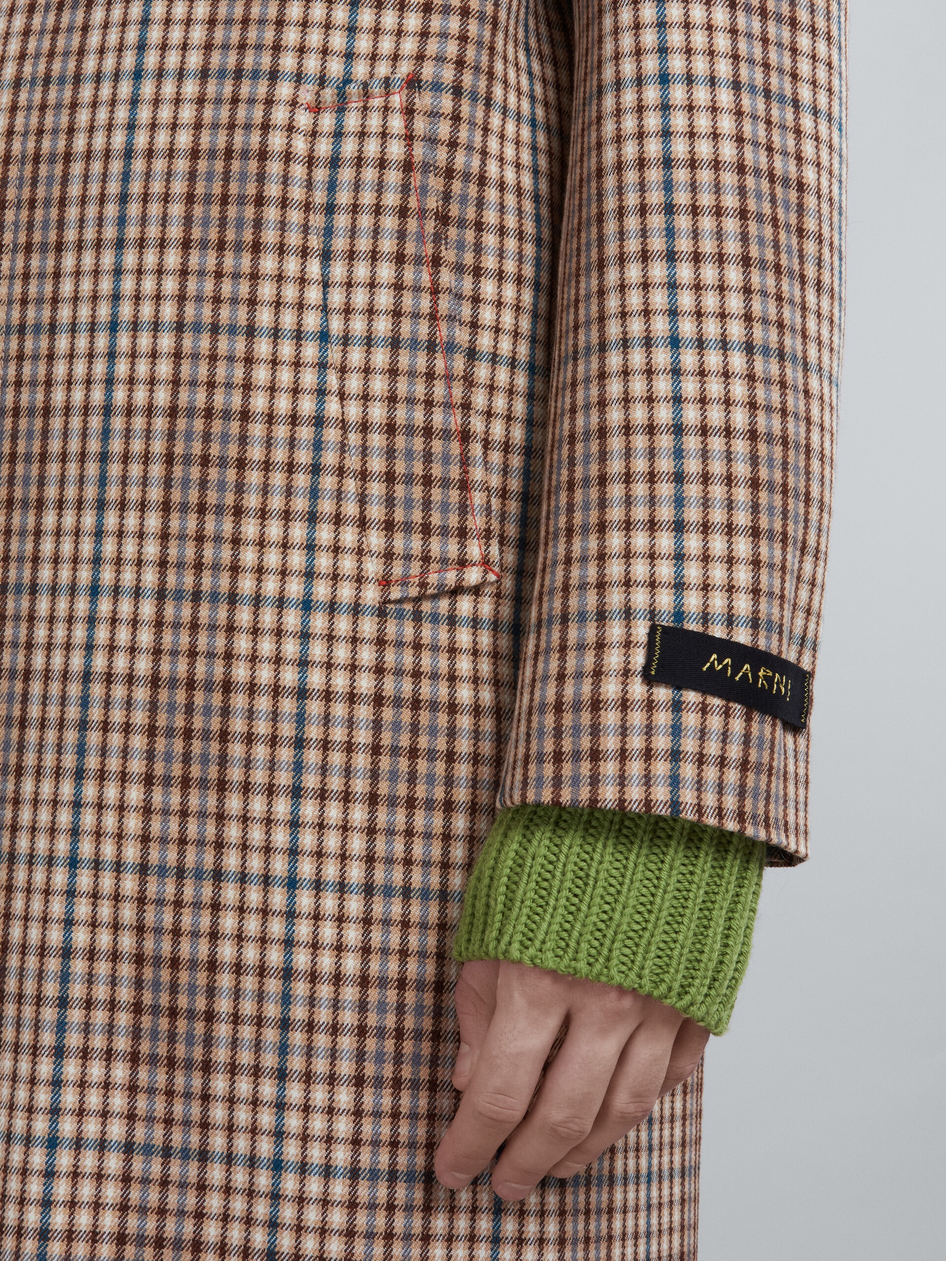 LONG COAT IN BEIGE CHEQUERED WOOL - 5