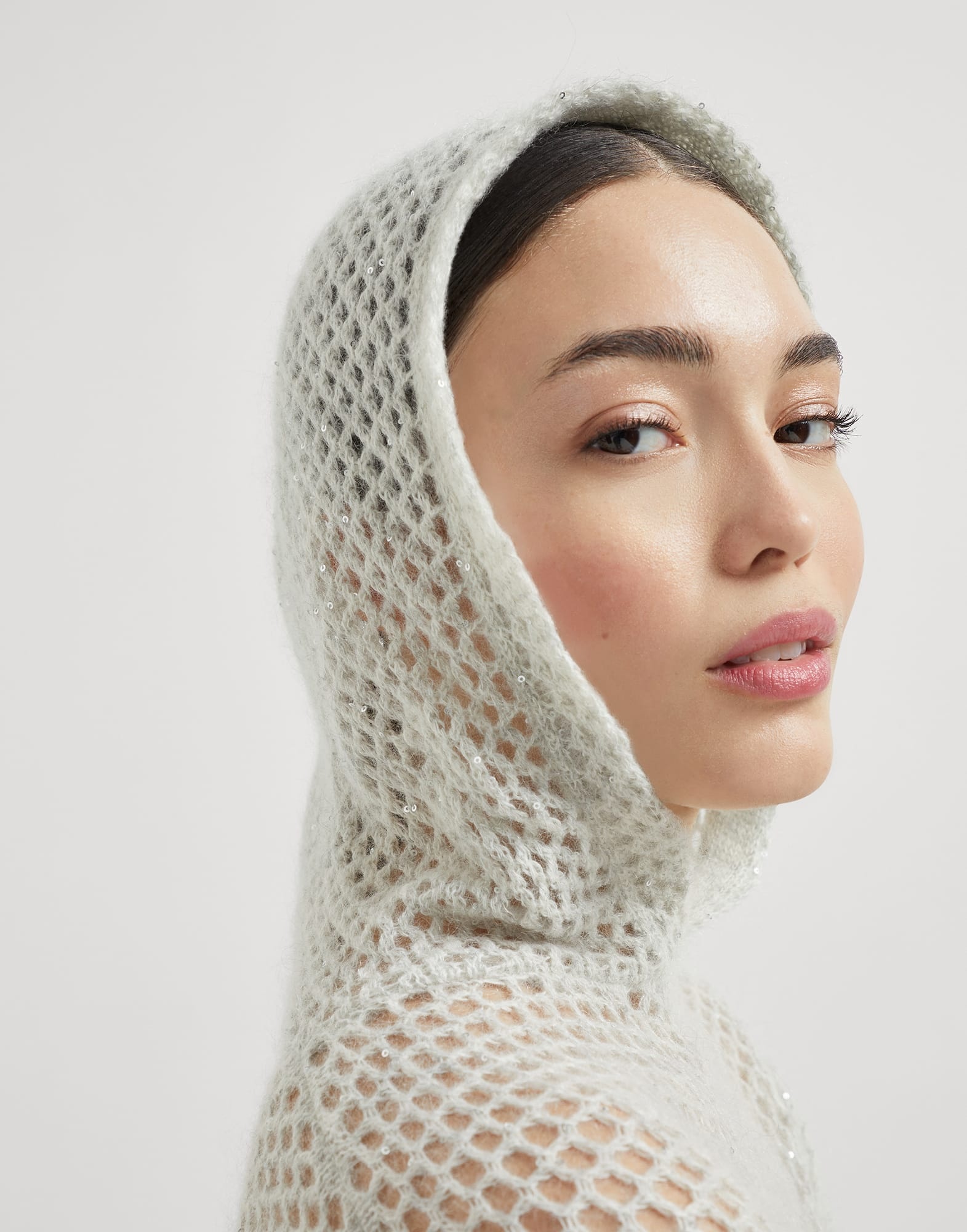 Mohair, cotton and wool dazzling mesh hooded knit sweatshirt - 3