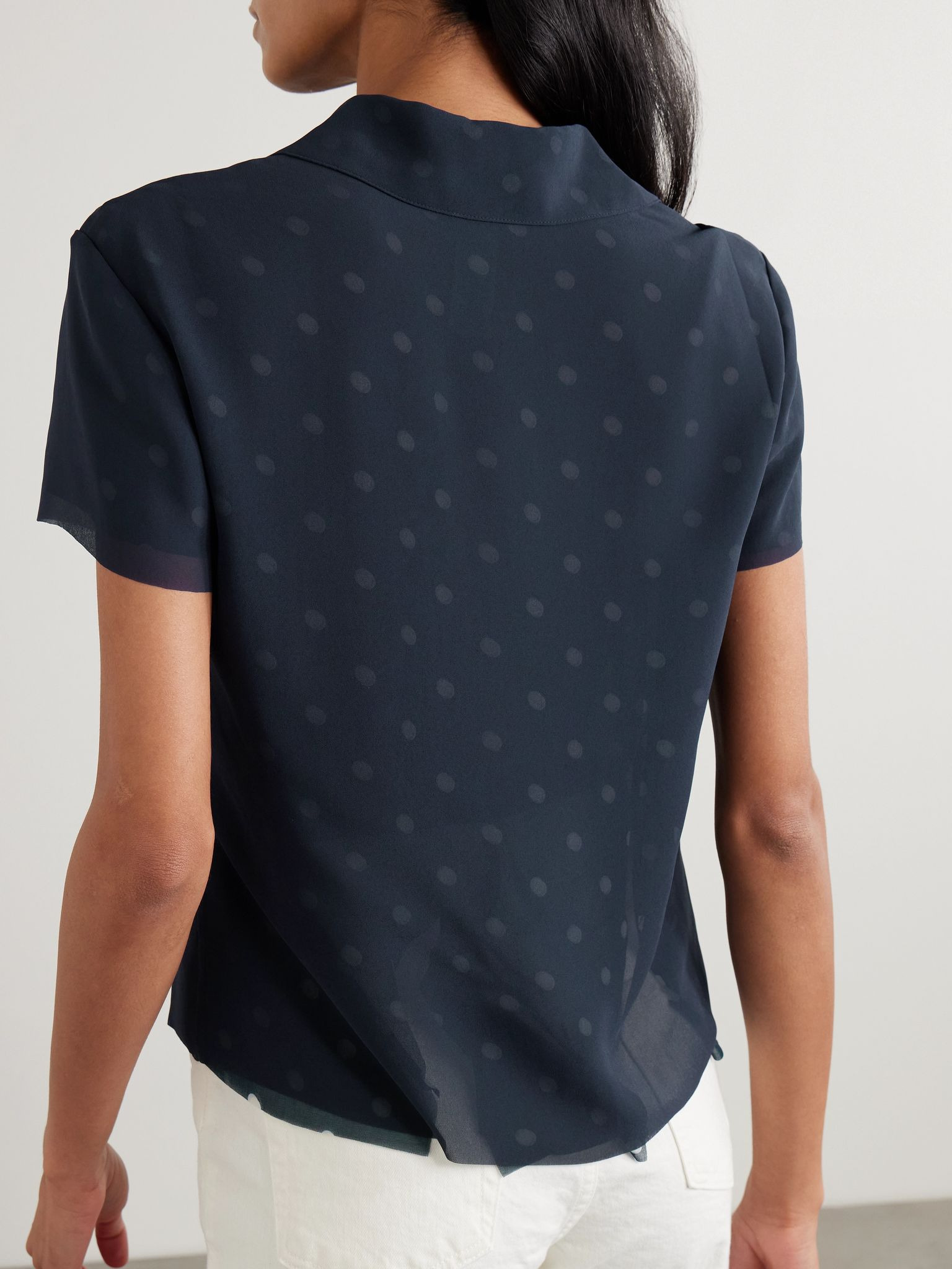 Polka-dot crepe polo shirt Blue - 3
