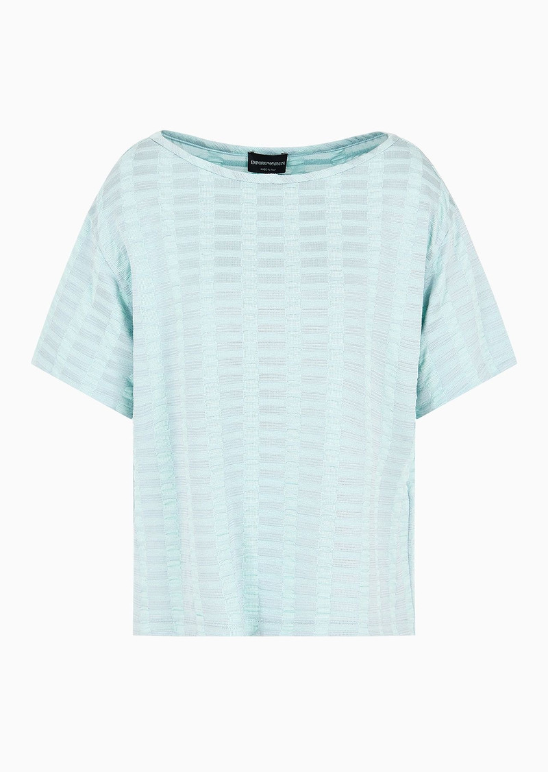 Boxy short-sleeved jumper in two-tone viscose jacquard with embossed effect 1