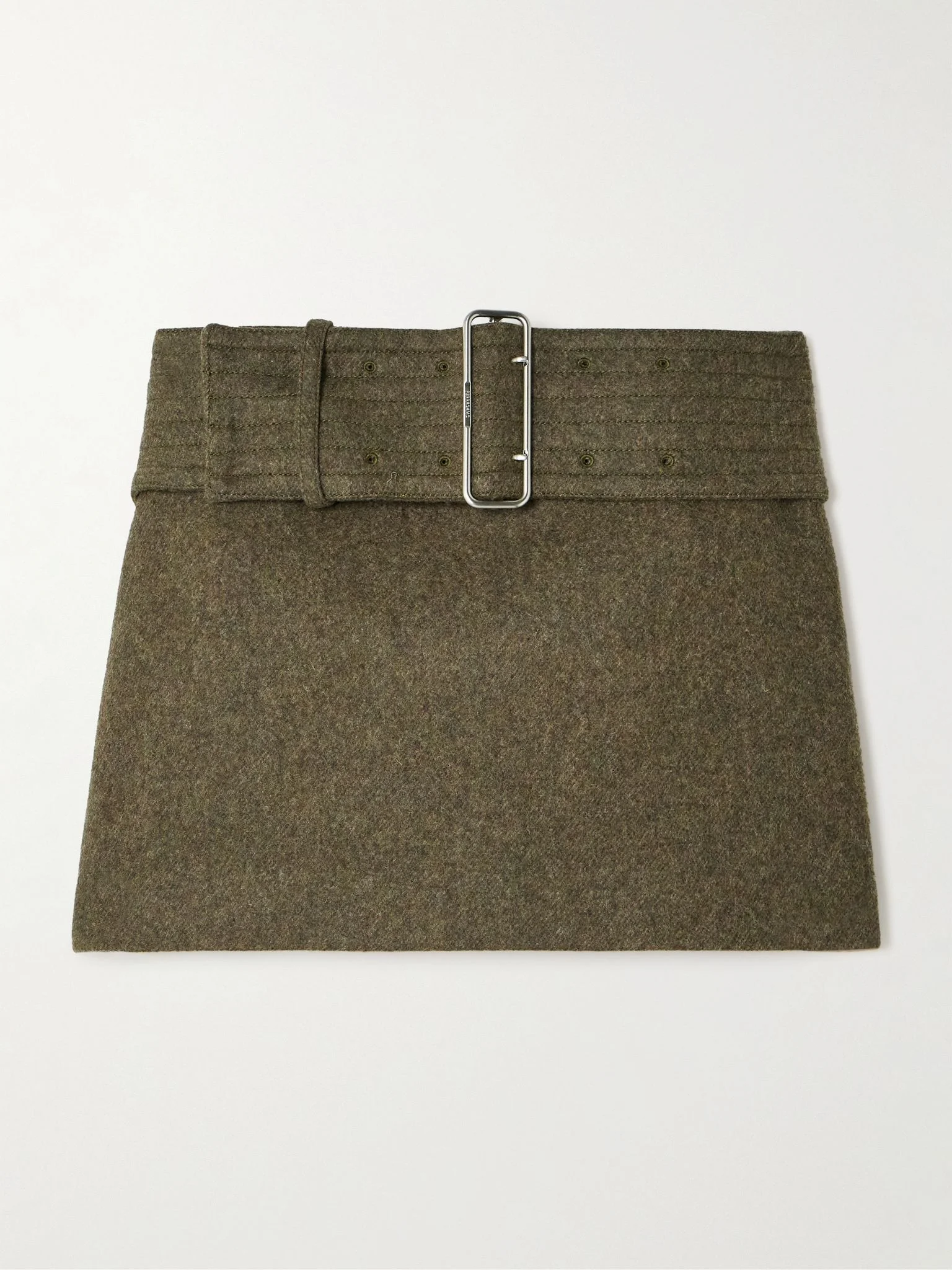 Belted wool-tweed mini skirt Army green - 1