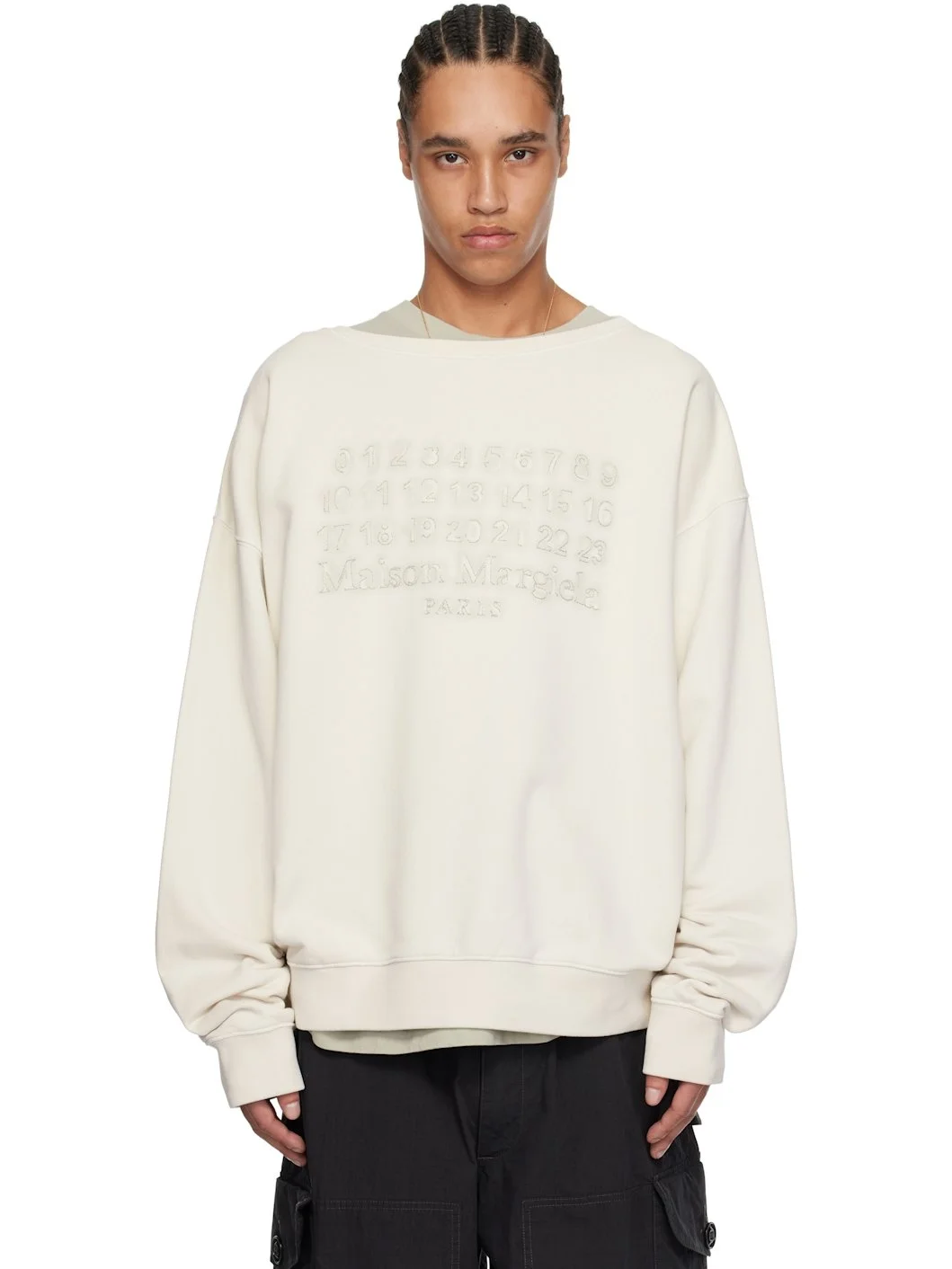 Beige Embroidered Sweatshirt - 1